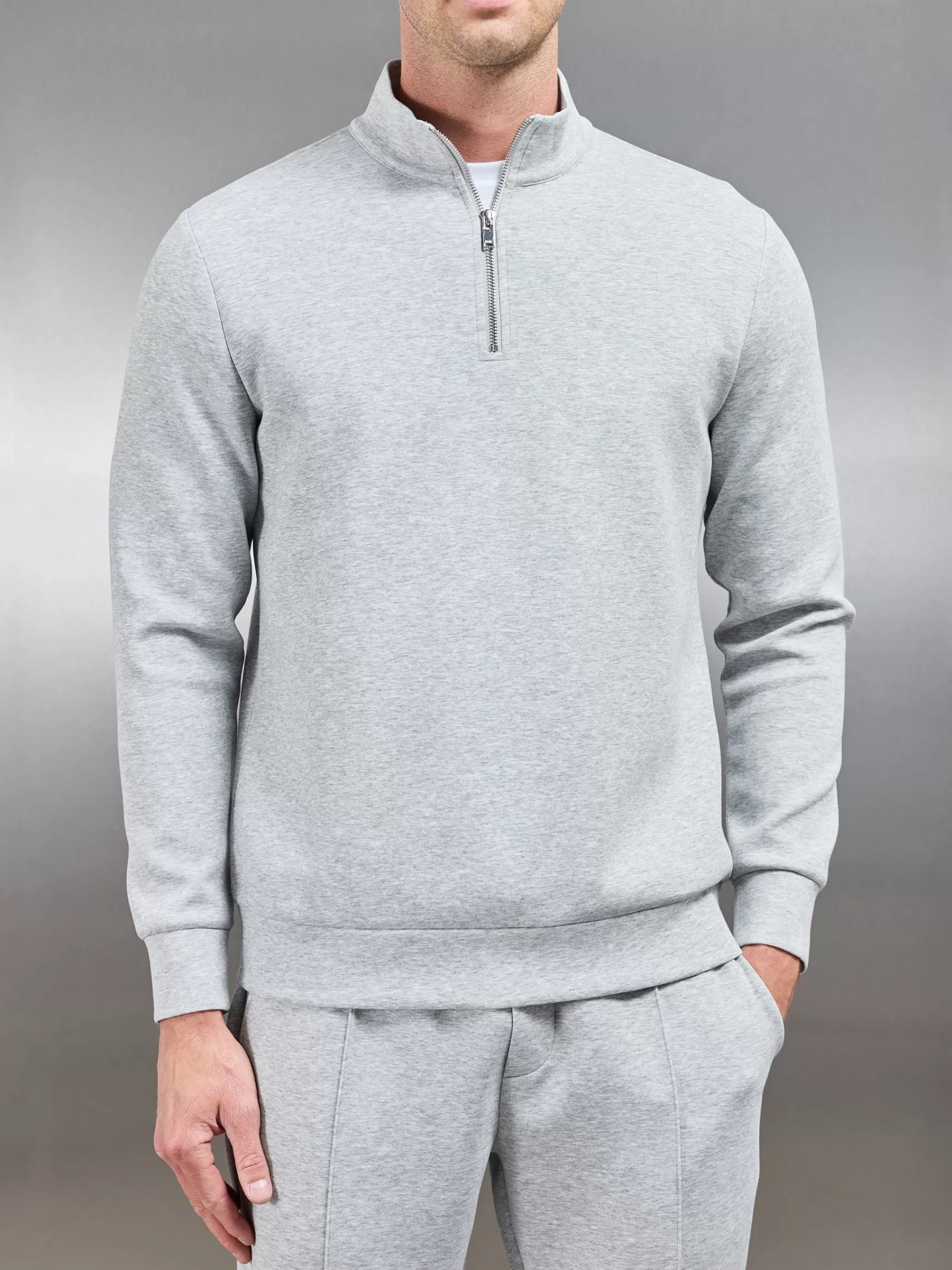 Hot ARNE Interlock Jersey Half Zip - Marl Grey MarlGrey