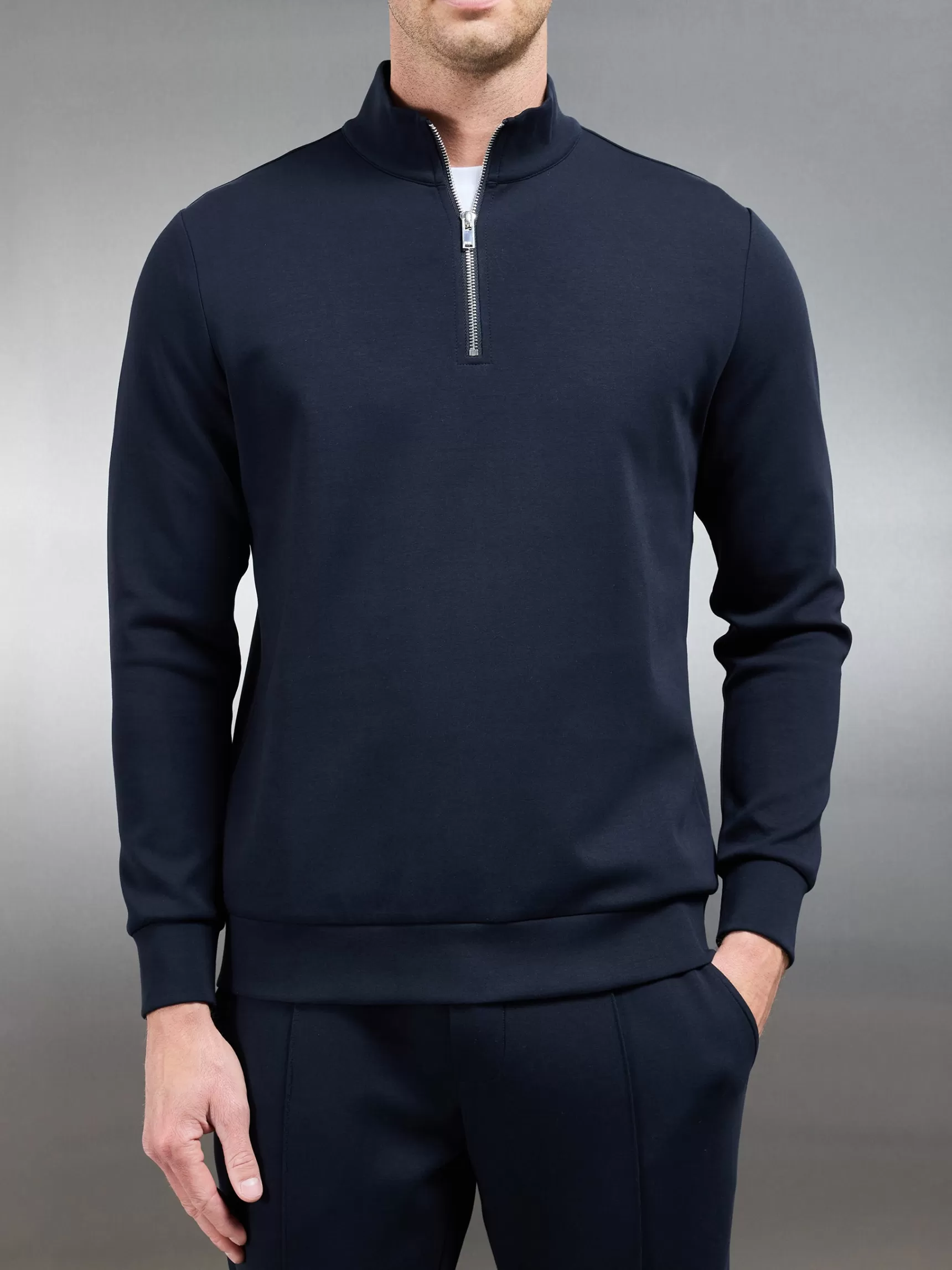 Outlet ARNE Interlock Jersey Half Zip - Navy