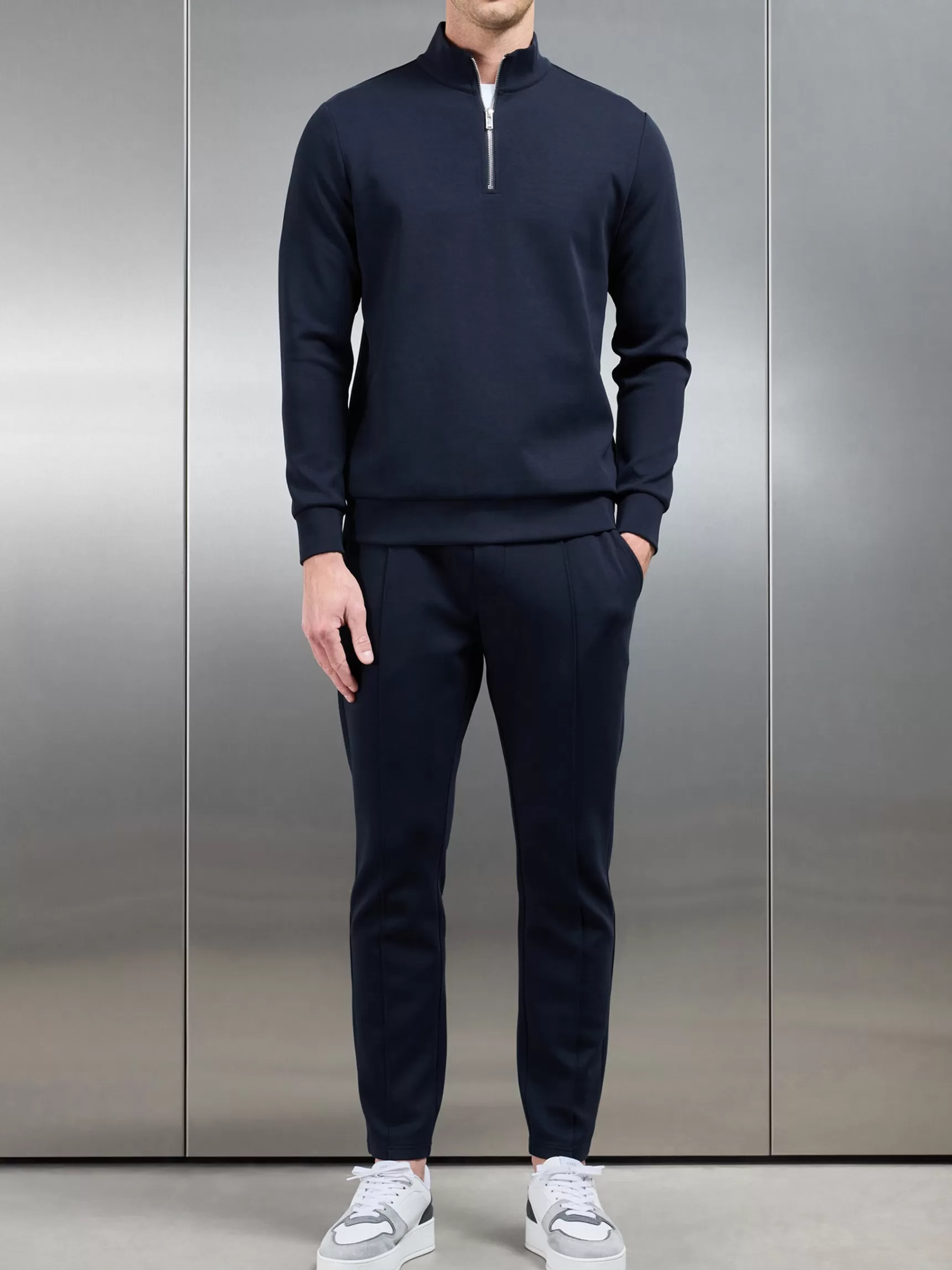 Outlet ARNE Interlock Jersey Half Zip - Navy