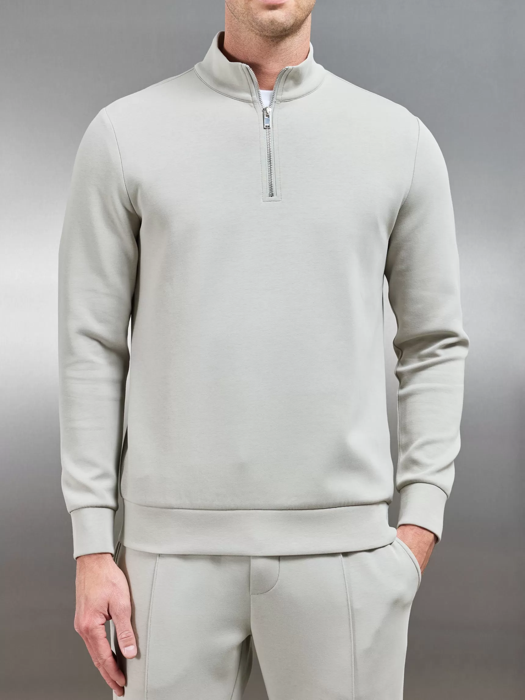 Sale ARNE Interlock Jersey Half Zip - Stone