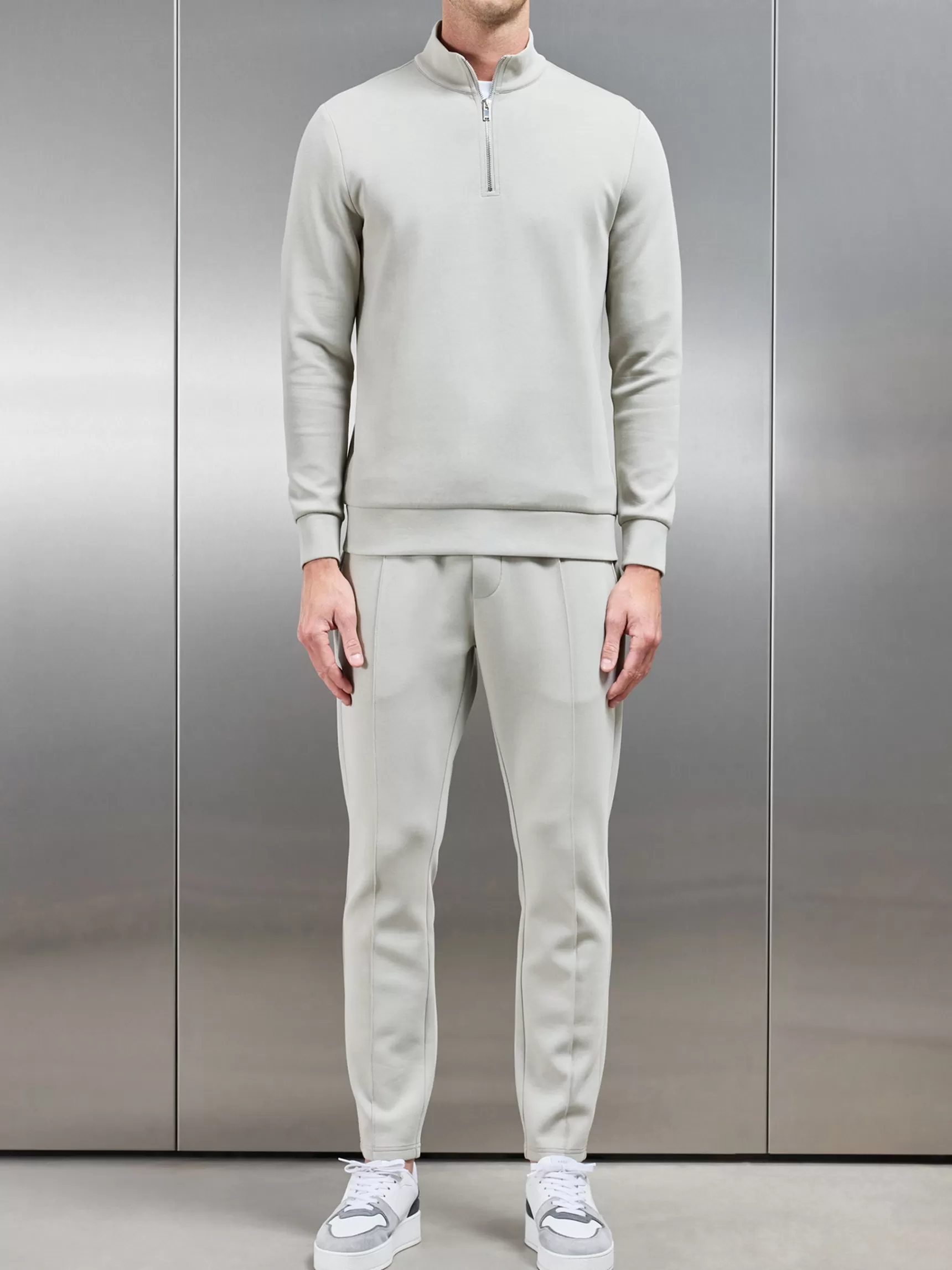 Sale ARNE Interlock Jersey Half Zip - Stone