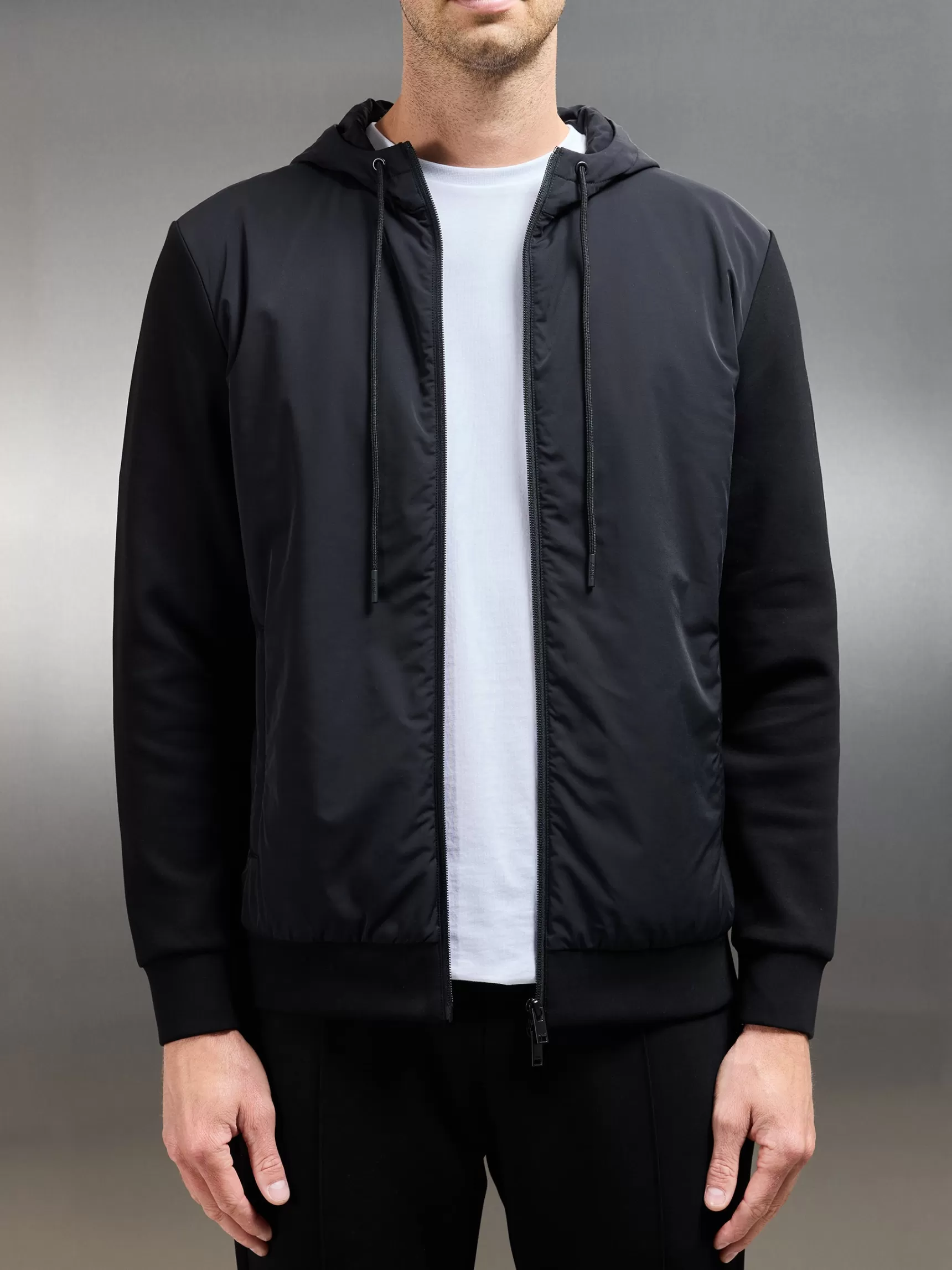 Fashion ARNE Interlock Jersey Hybrid Windbreaker - Black