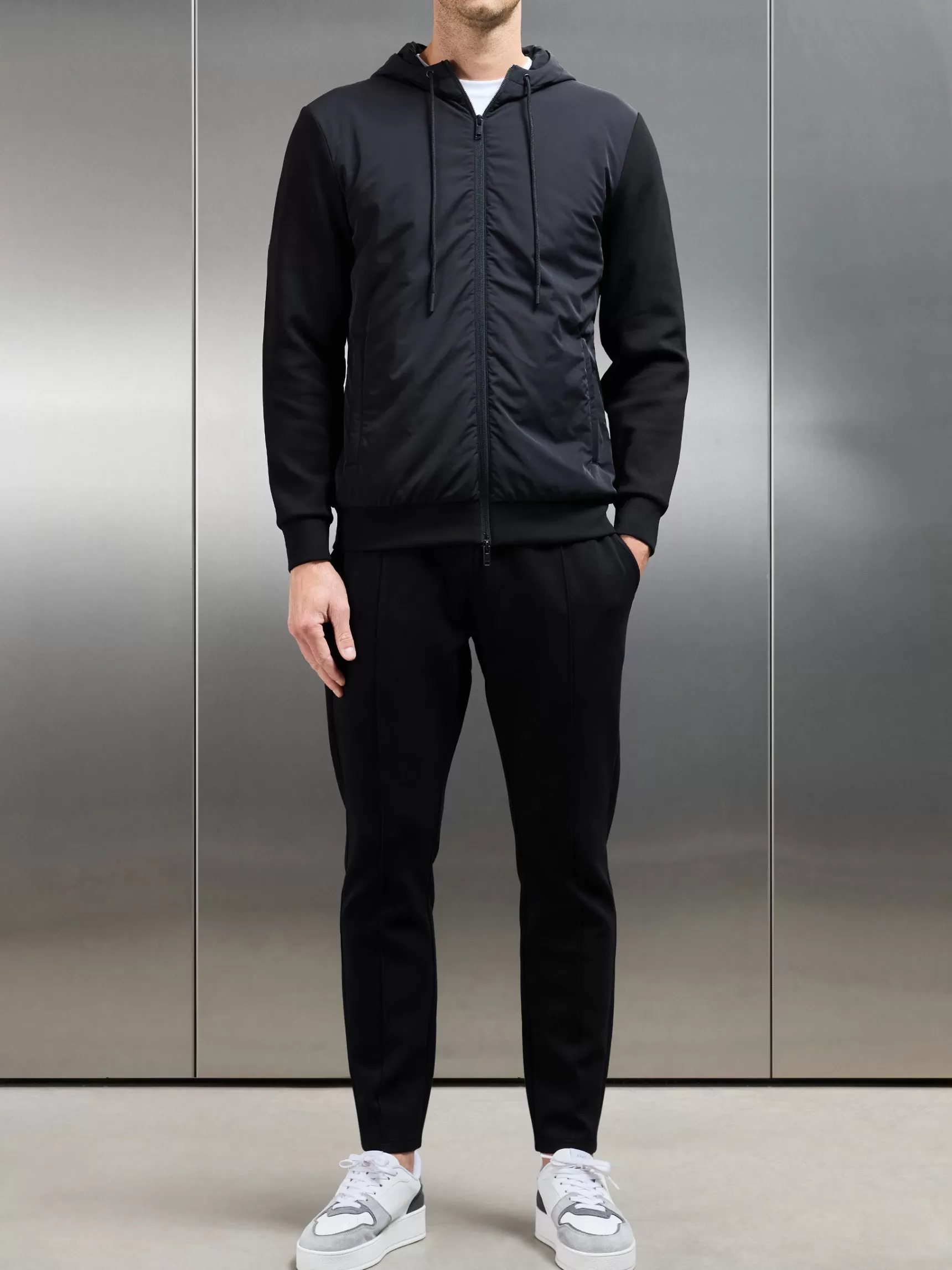 Fashion ARNE Interlock Jersey Hybrid Windbreaker - Black