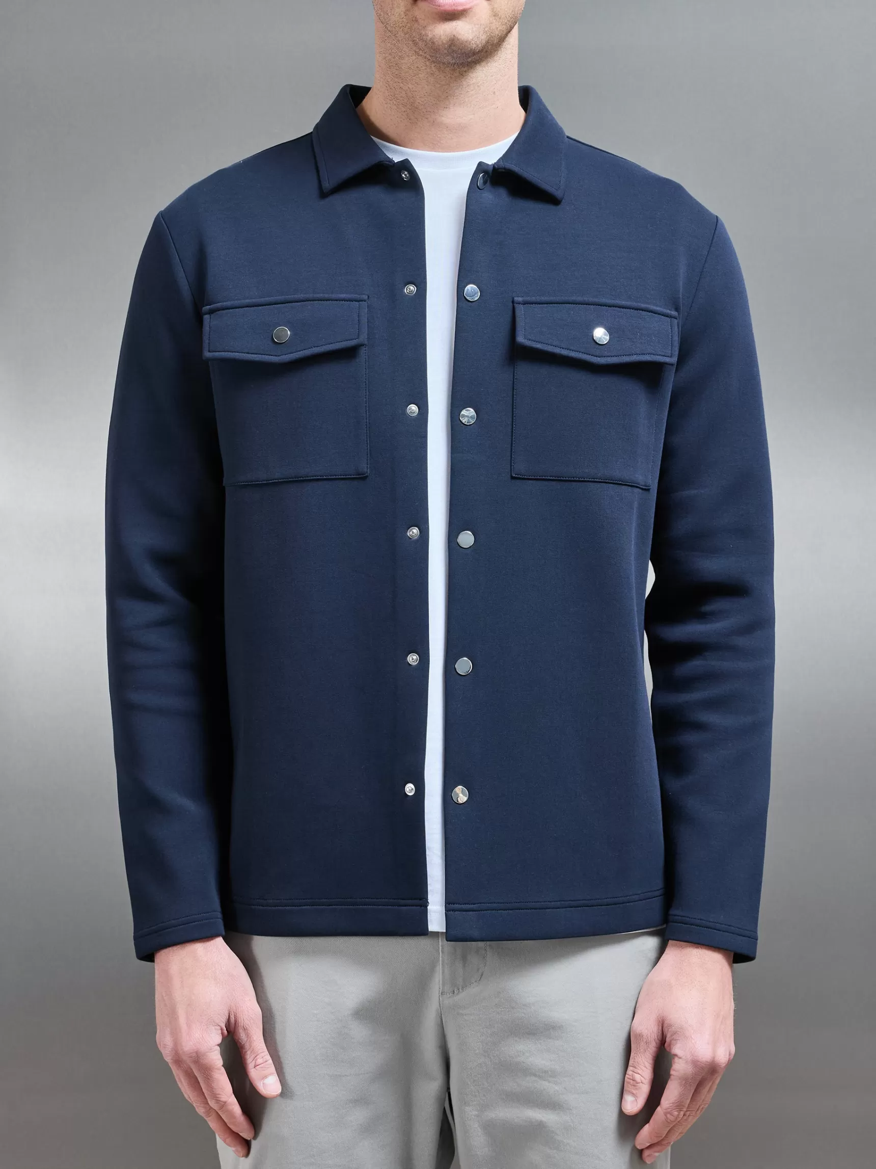 Flash Sale ARNE Interlock Jersey Pocket Popper Overshirt - Navy