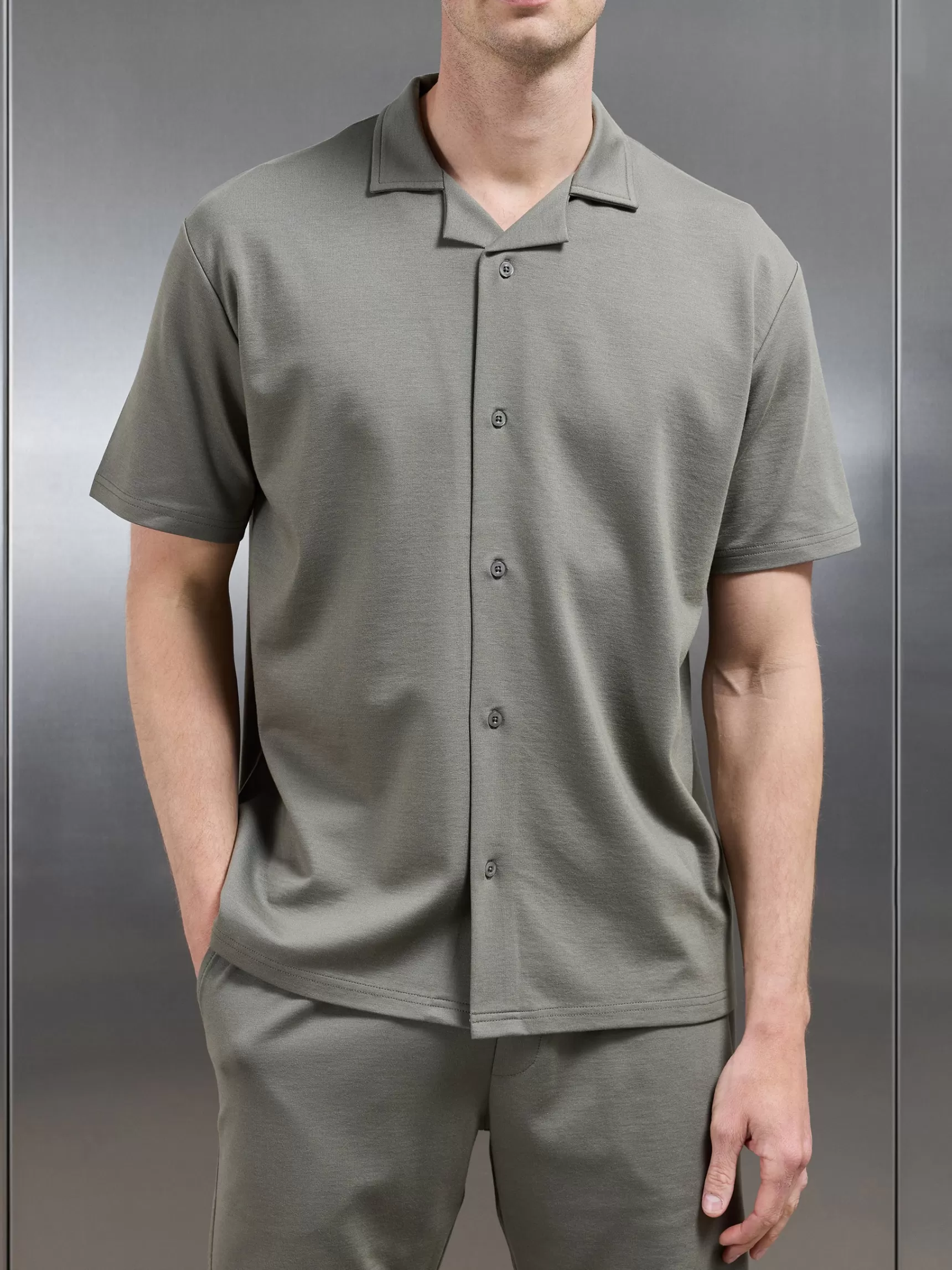 Best Sale ARNE Interlock Relaxed Fit Revere Collar Shirt - Sage