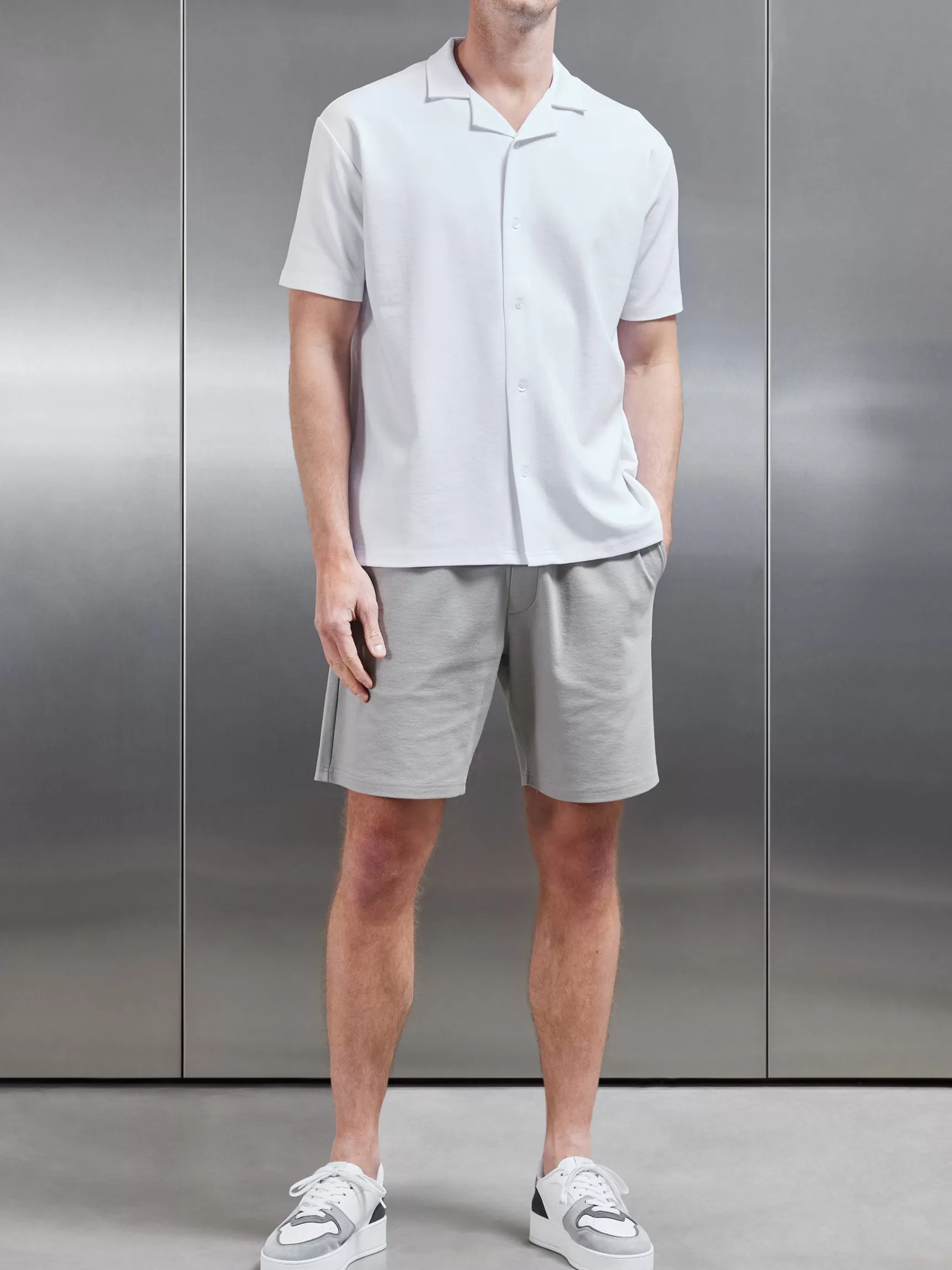 Store ARNE Interlock Relaxed Fit Revere Collar Shirt - White
