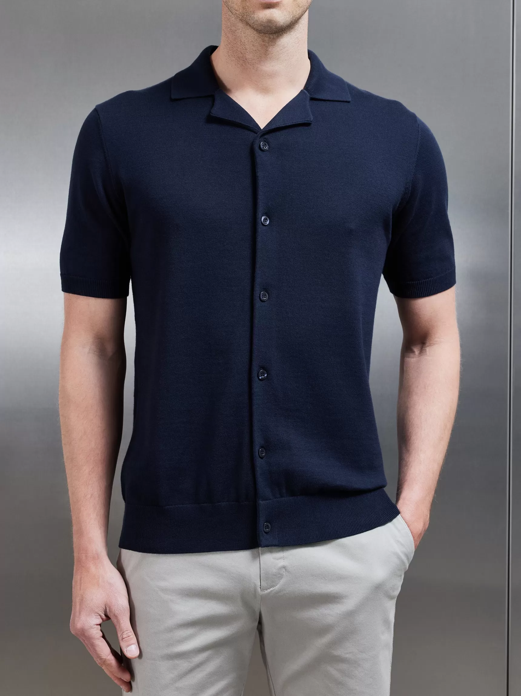 Flash Sale ARNE Knitted Revere Collar Shirt - Navy
