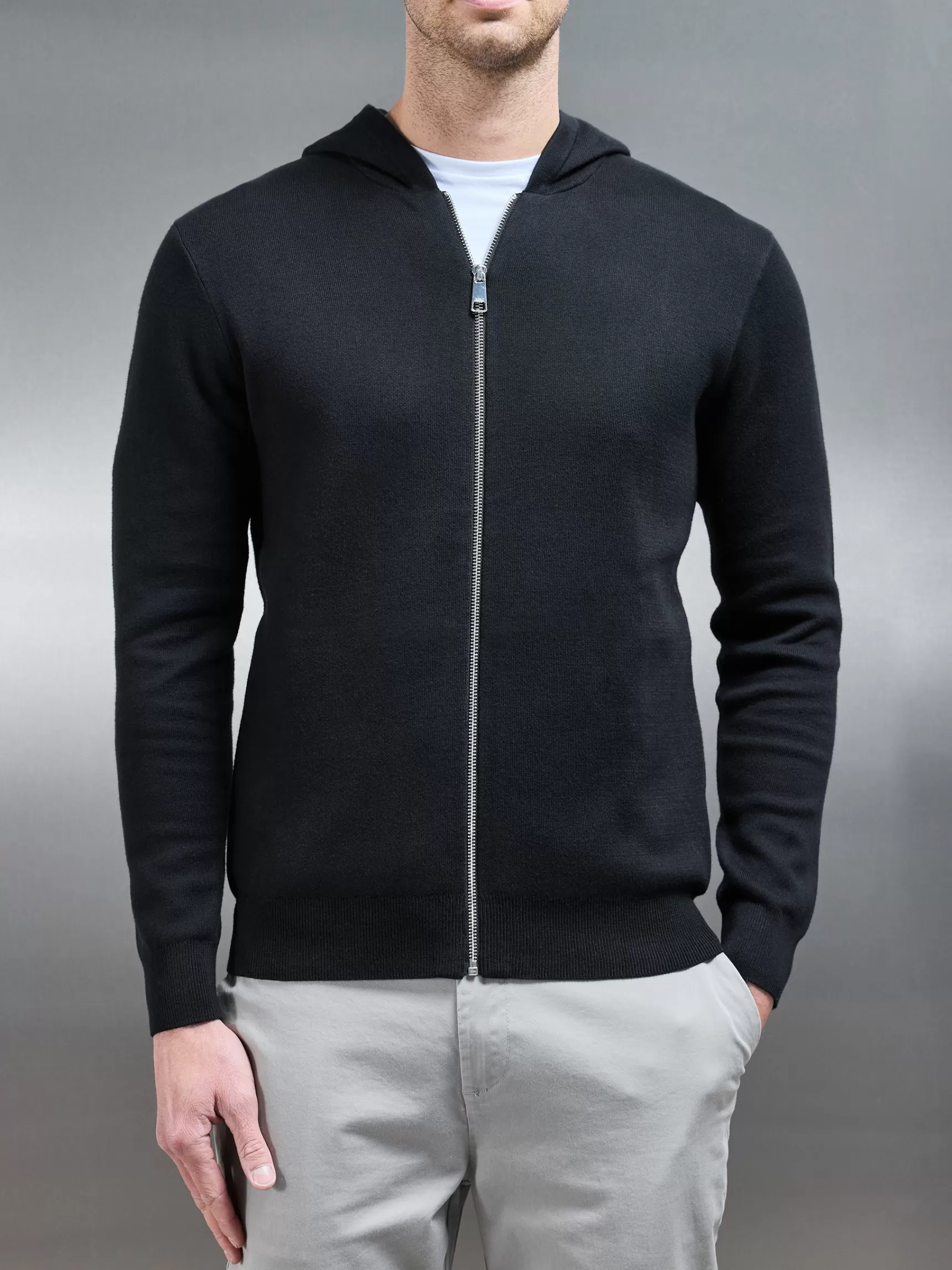 Store ARNE Knitted Zip Through Hoodie - Black