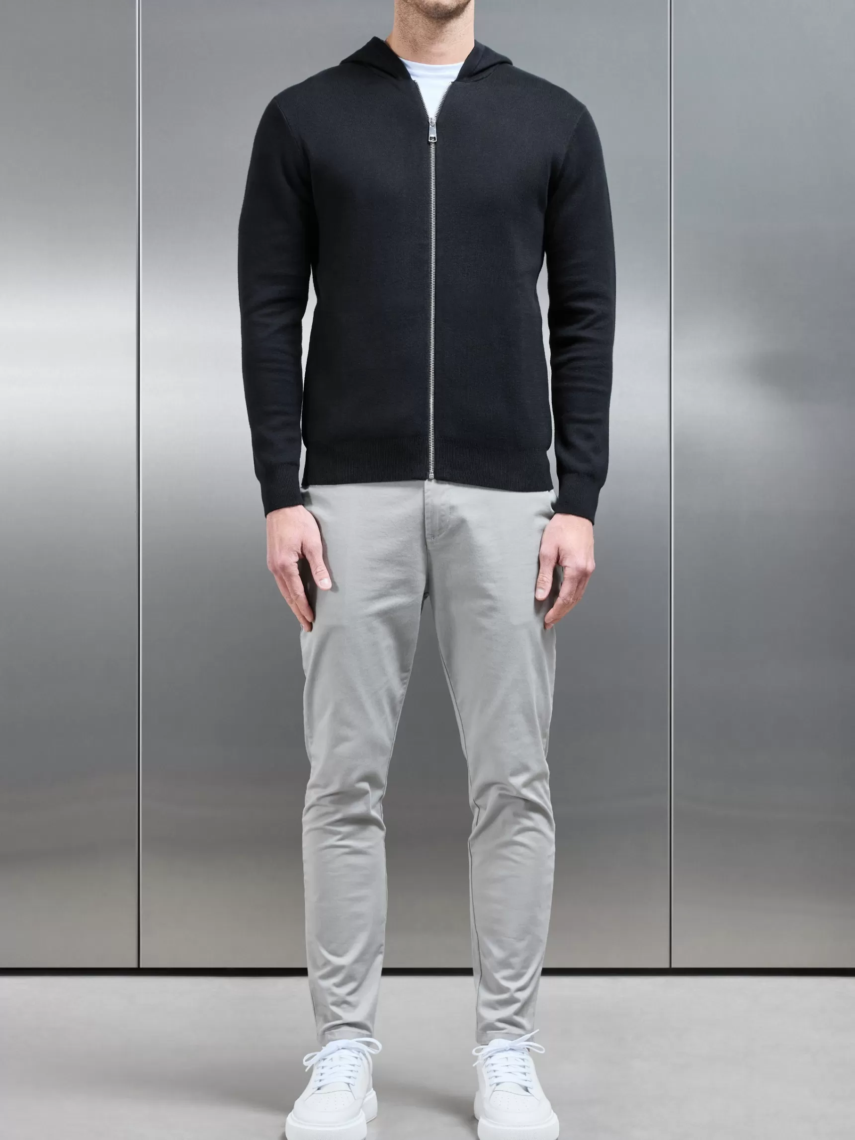 Store ARNE Knitted Zip Through Hoodie - Black