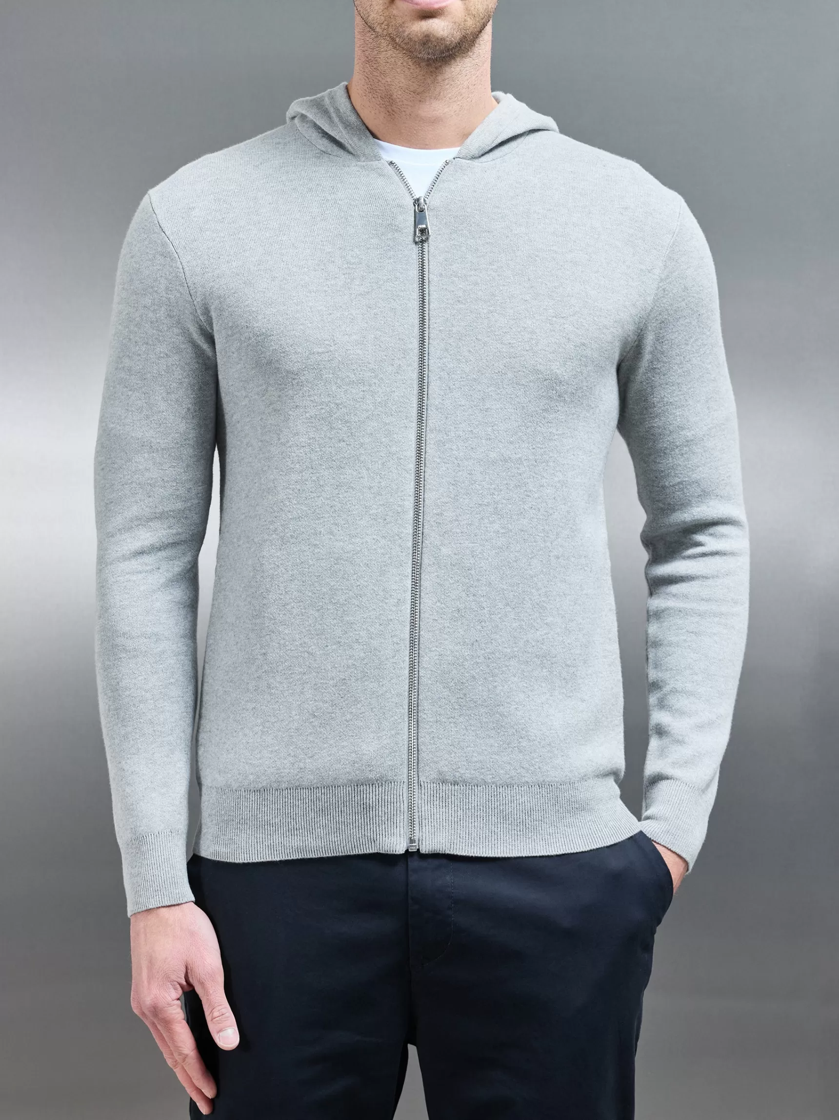 Discount ARNE Knitted Zip Through Hoodie - Marl Grey MarlGrey