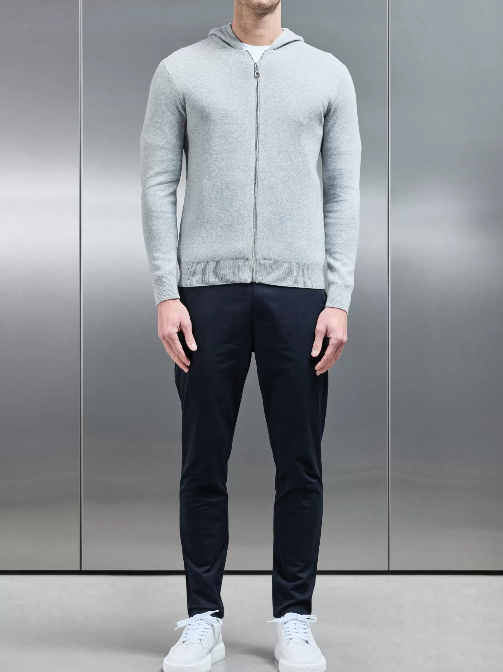 Discount ARNE Knitted Zip Through Hoodie - Marl Grey MarlGrey
