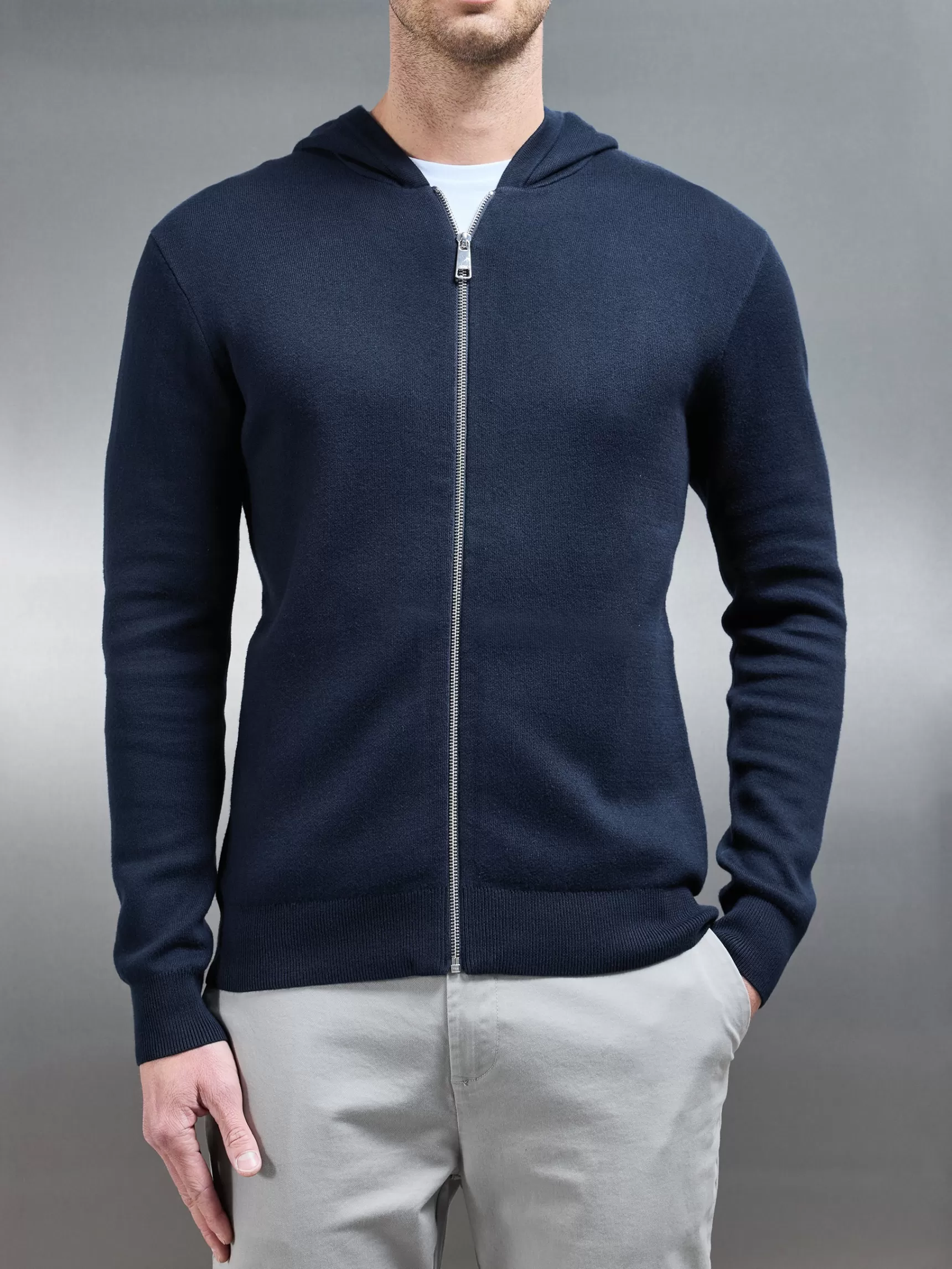 Online ARNE Knitted Zip Through Hoodie - Navy