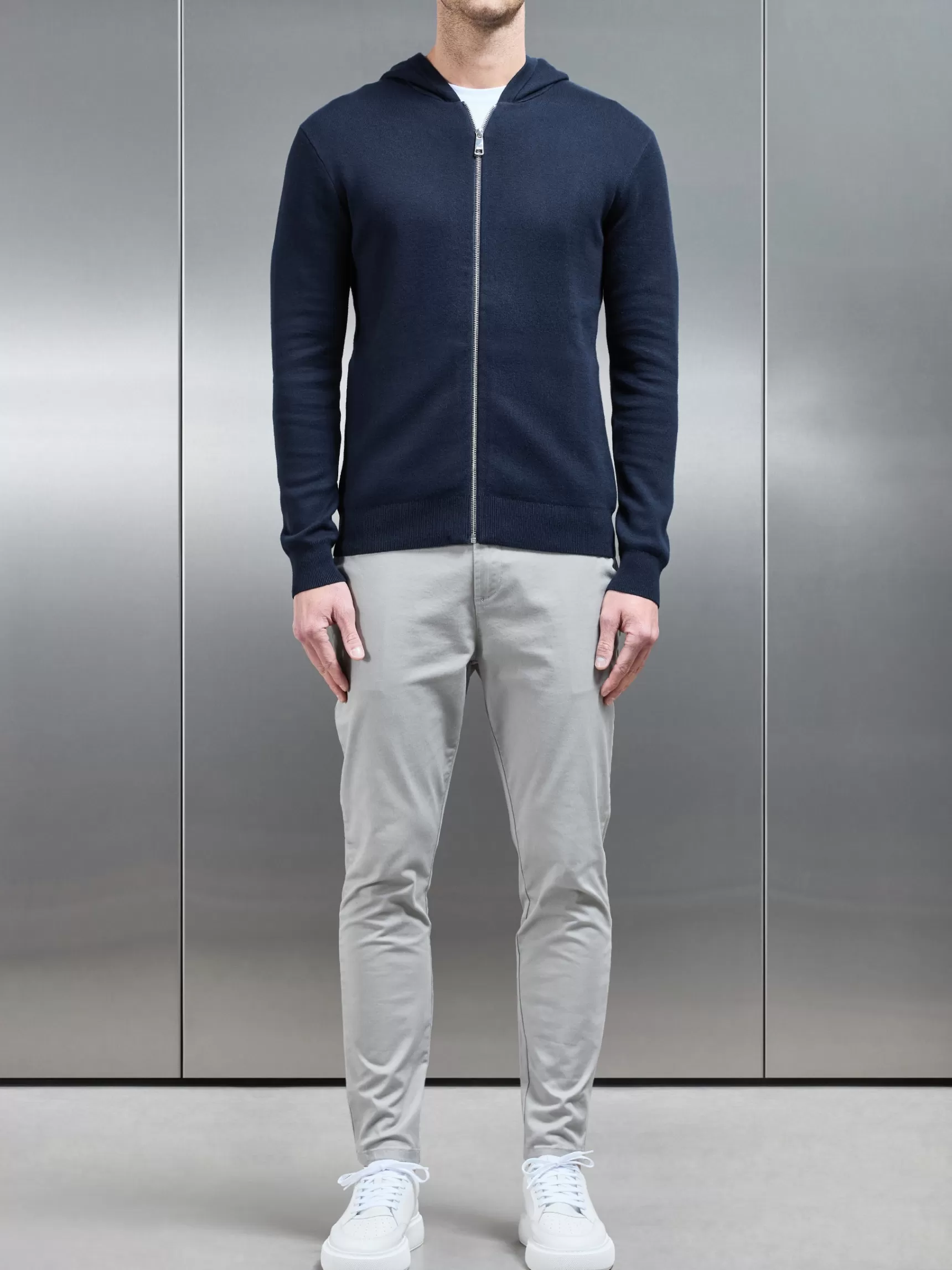 Online ARNE Knitted Zip Through Hoodie - Navy