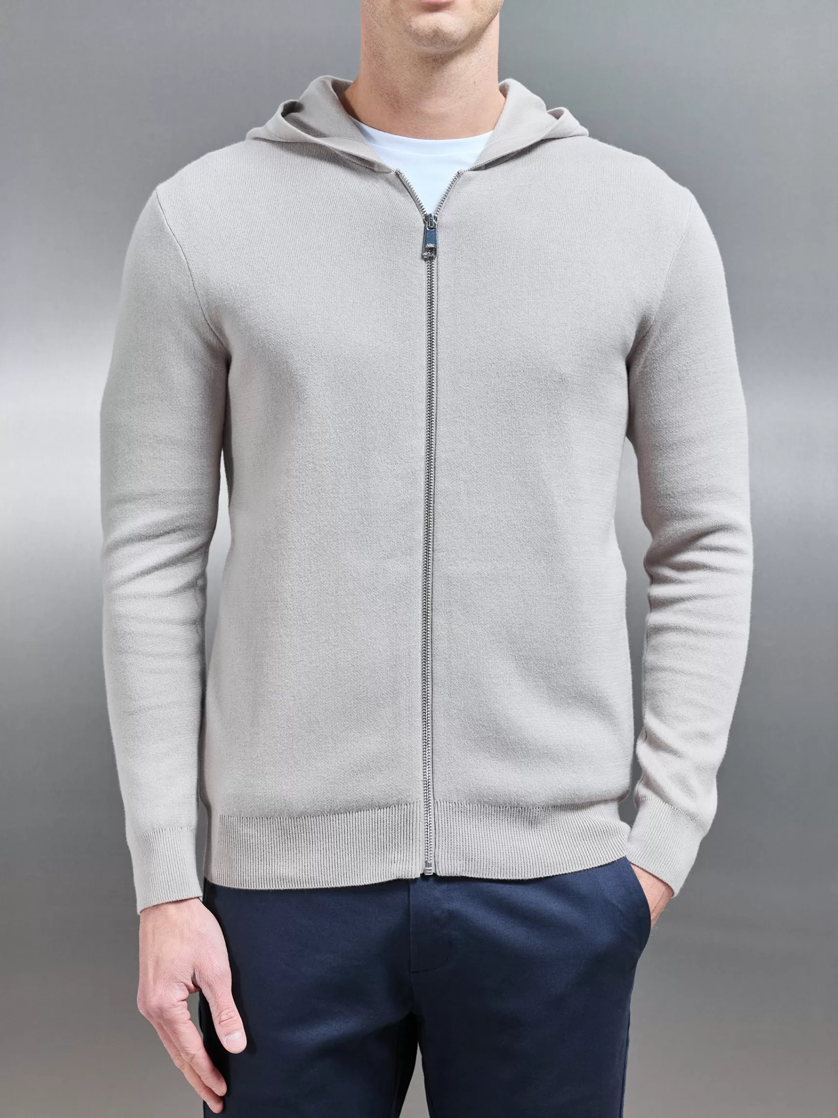 Shop ARNE Knitted Zip Through Hoodie - Stone