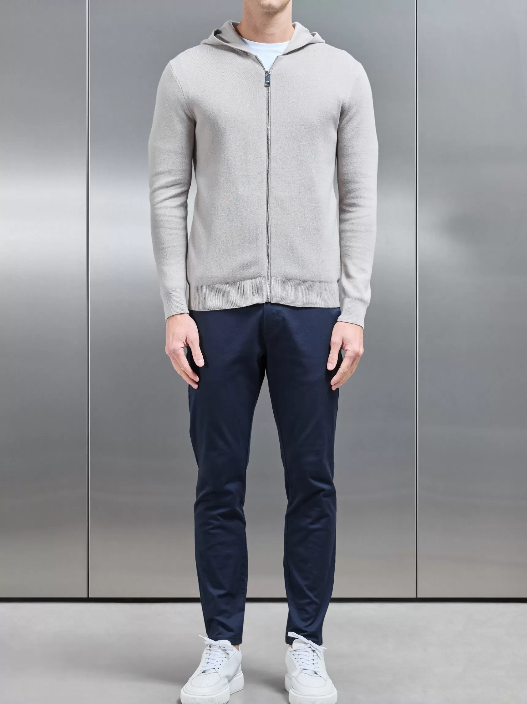Shop ARNE Knitted Zip Through Hoodie - Stone