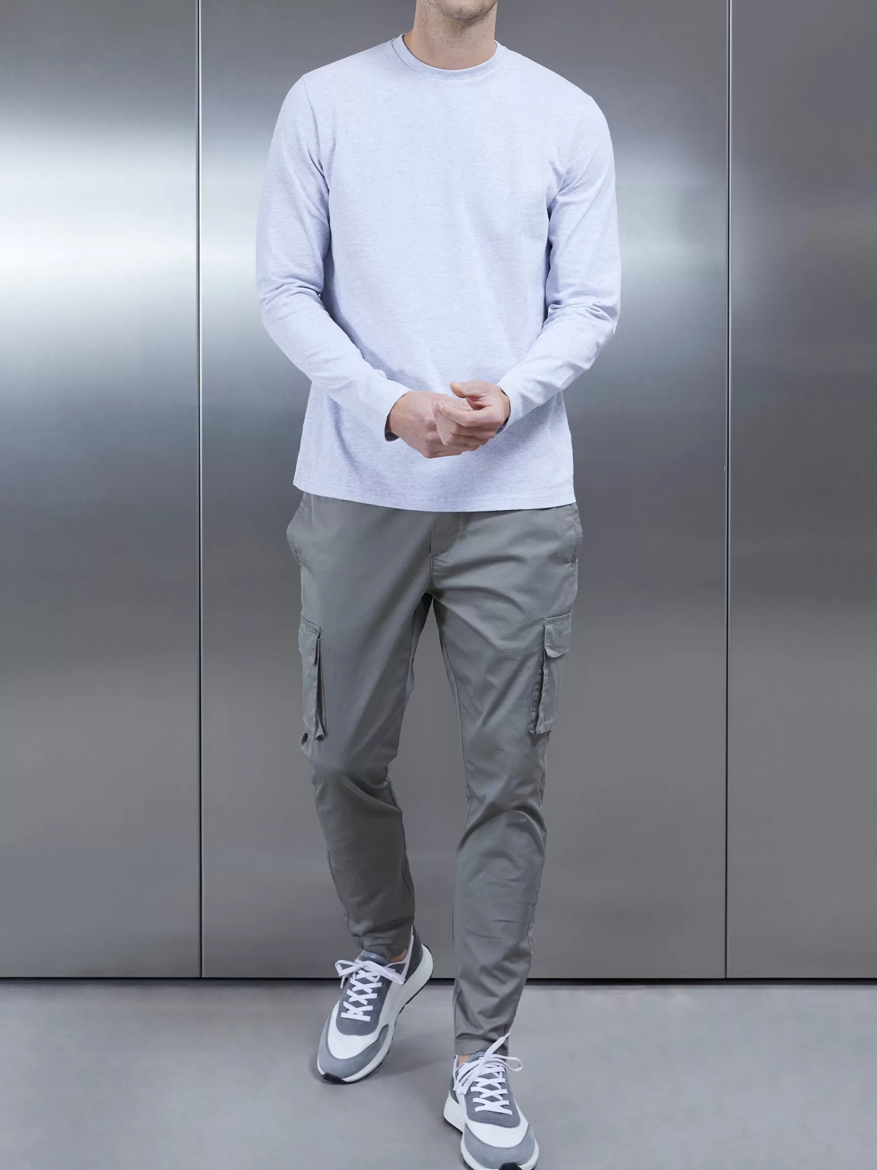 Sale ARNE Long Sleeve Slim Fit T-Shirt - Marl Grey MarlGrey