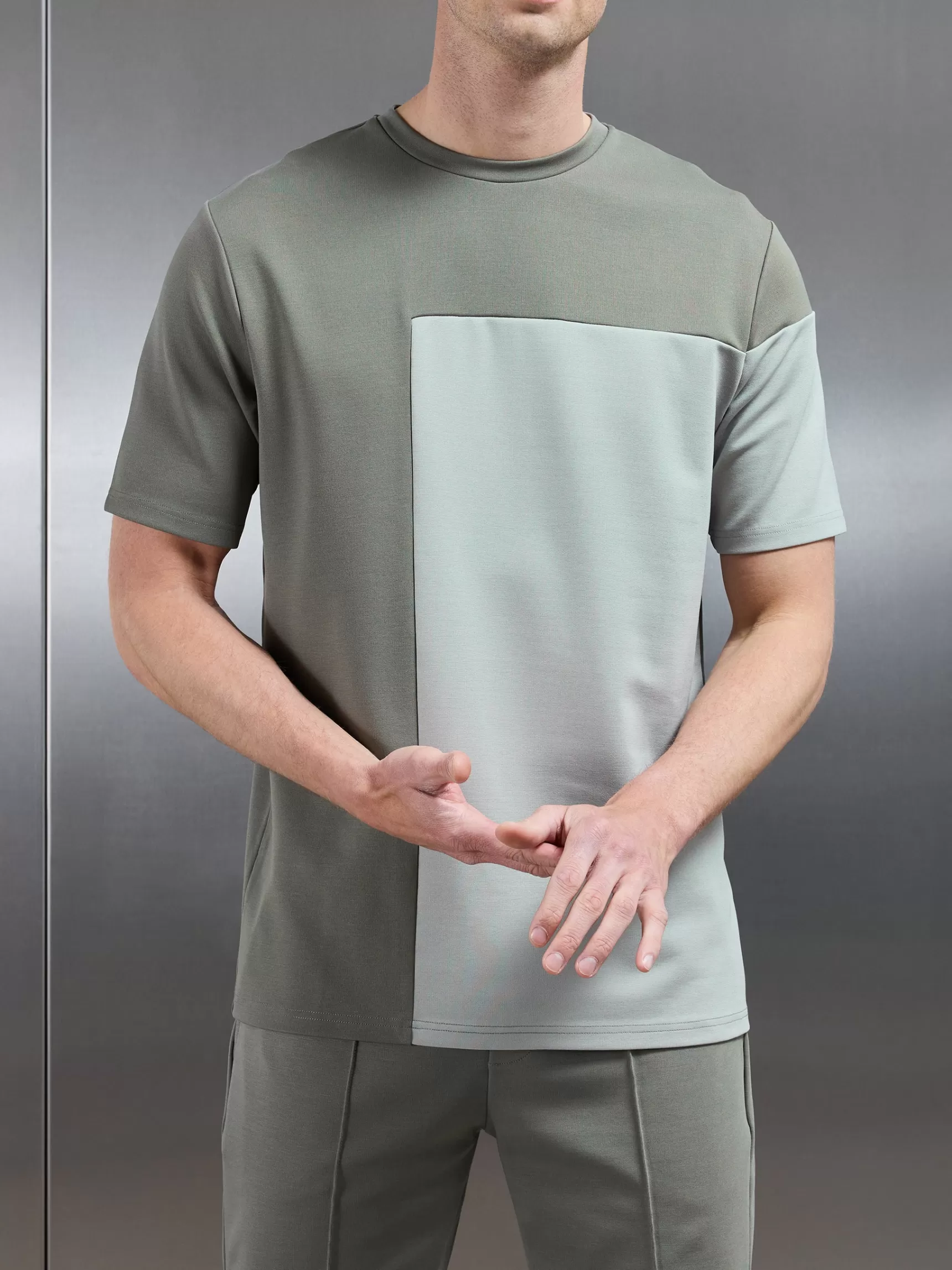 Clearance ARNE Luxe Colour Block T-Shirt - Sage