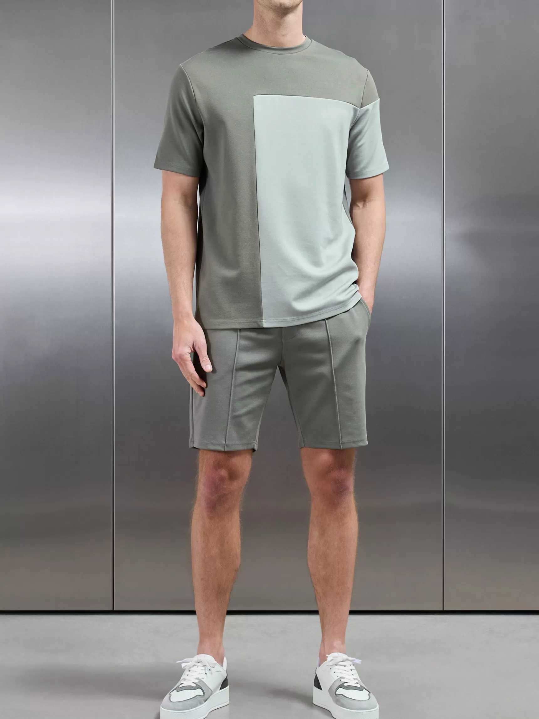 Clearance ARNE Luxe Colour Block T-Shirt - Sage