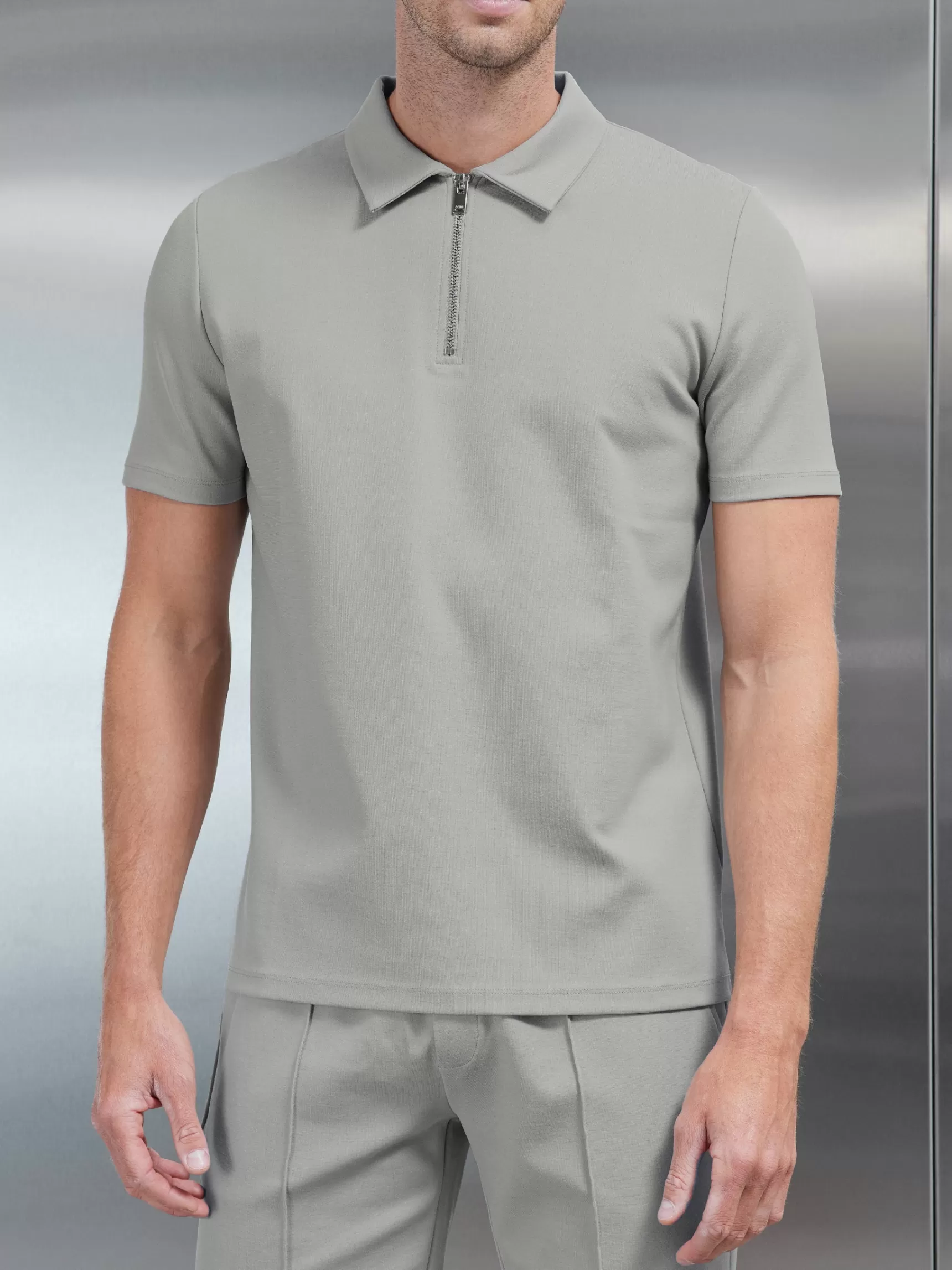 Fashion ARNE Luxe Half Zip Polo Shirt - Stone