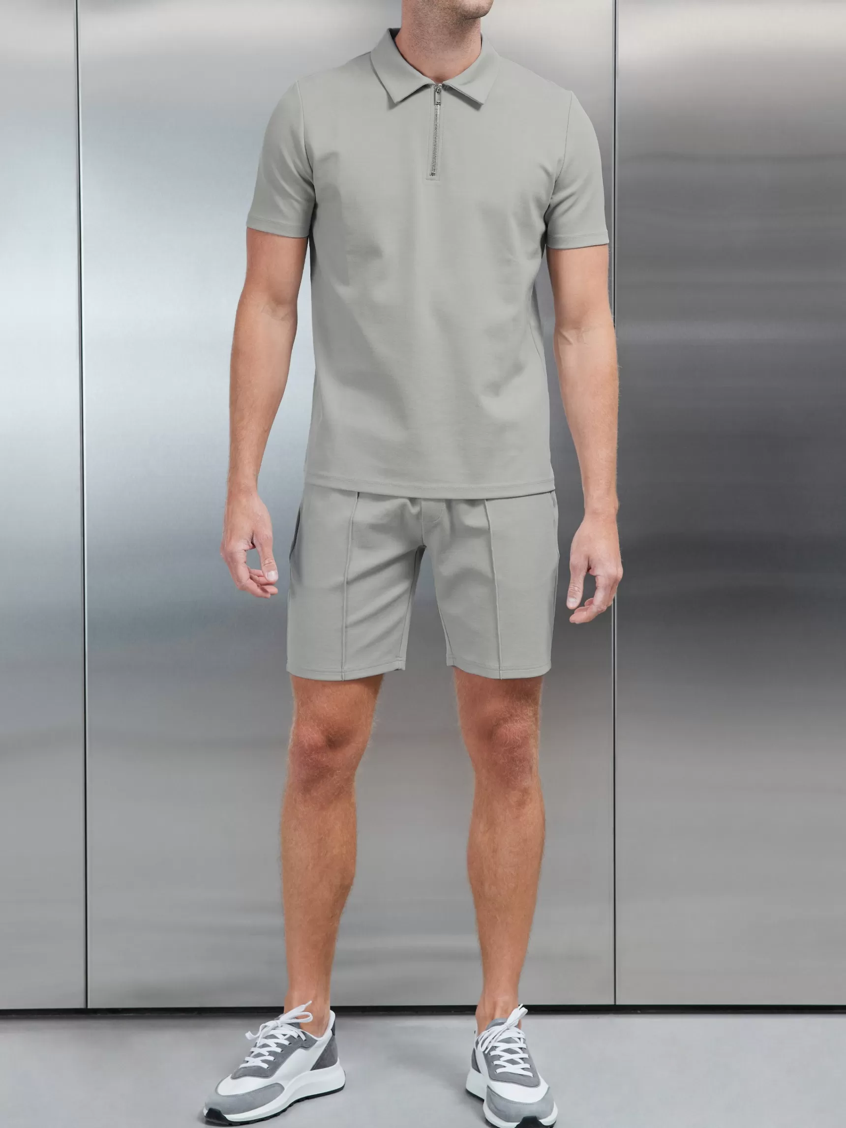 Fashion ARNE Luxe Half Zip Polo Shirt - Stone