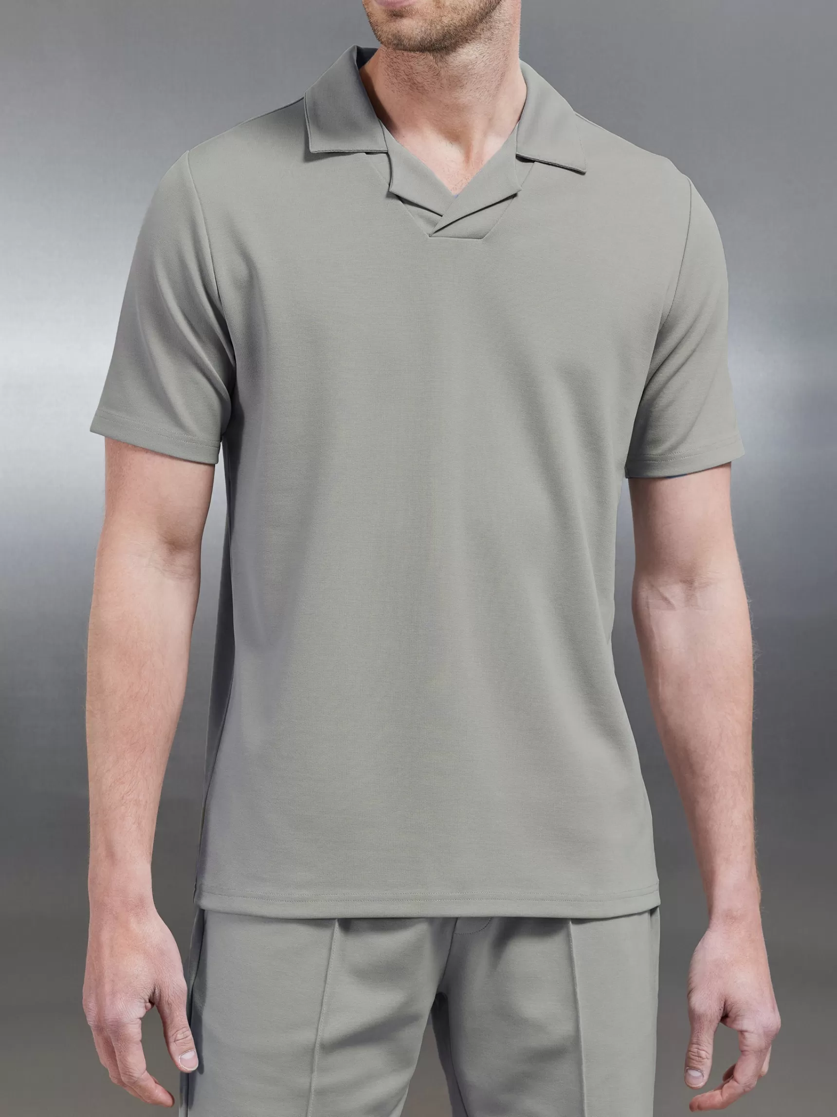 Shop ARNE Luxe Revere Collar Polo Shirt - Stone