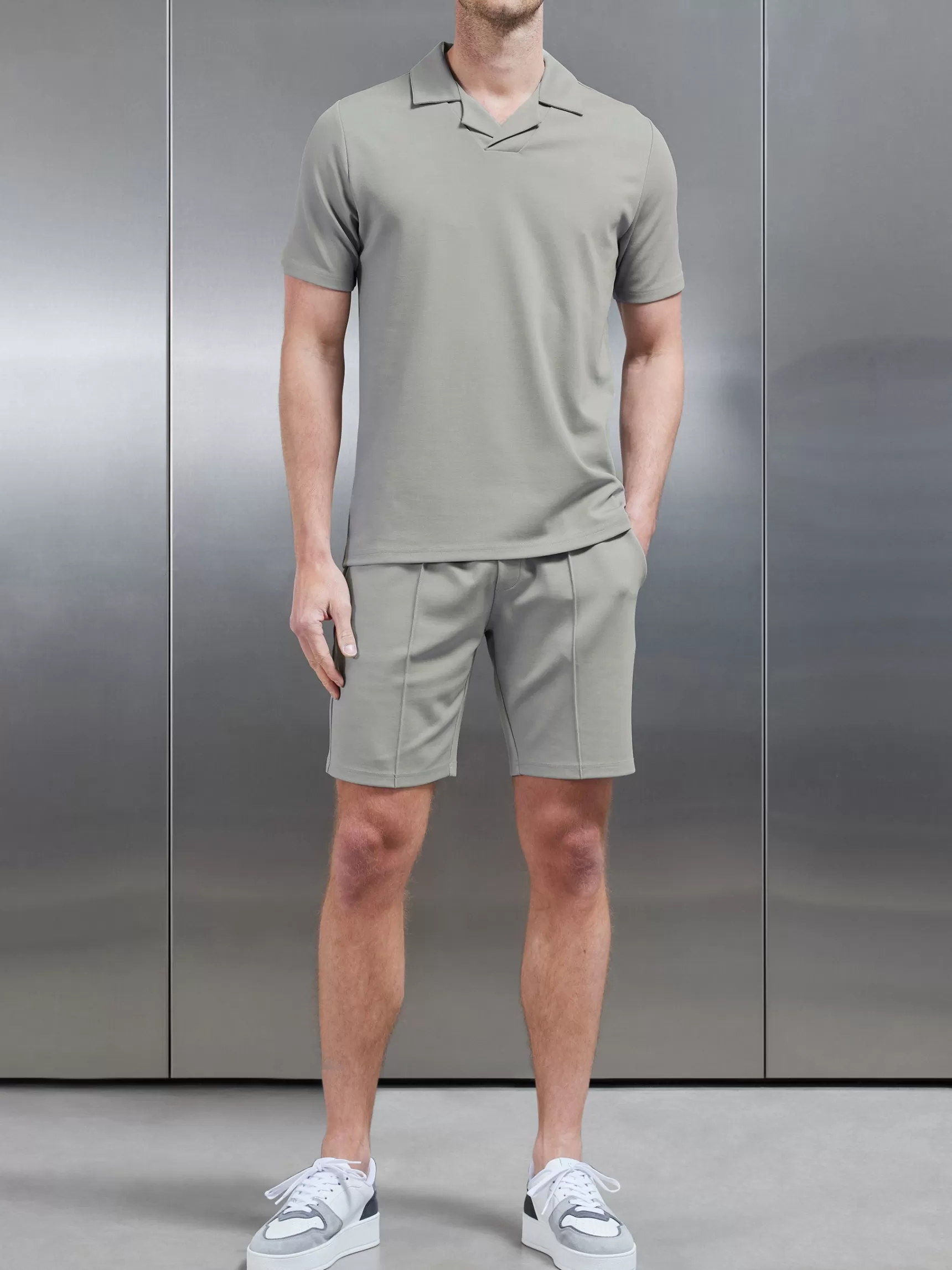 Shop ARNE Luxe Revere Collar Polo Shirt - Stone