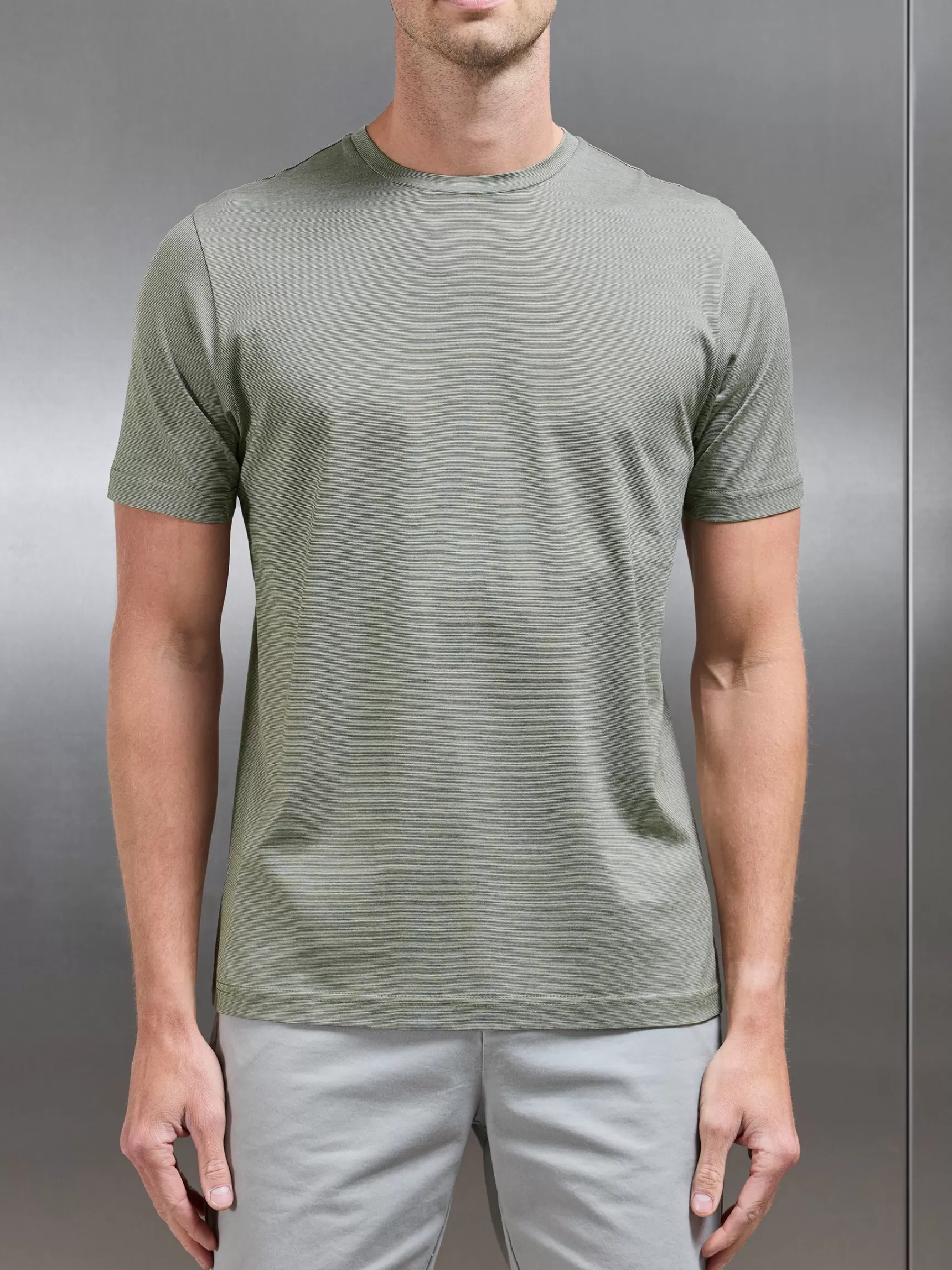 Best Sale ARNE Mercerised Cotton Fine Stripe T-Shirt - Sage