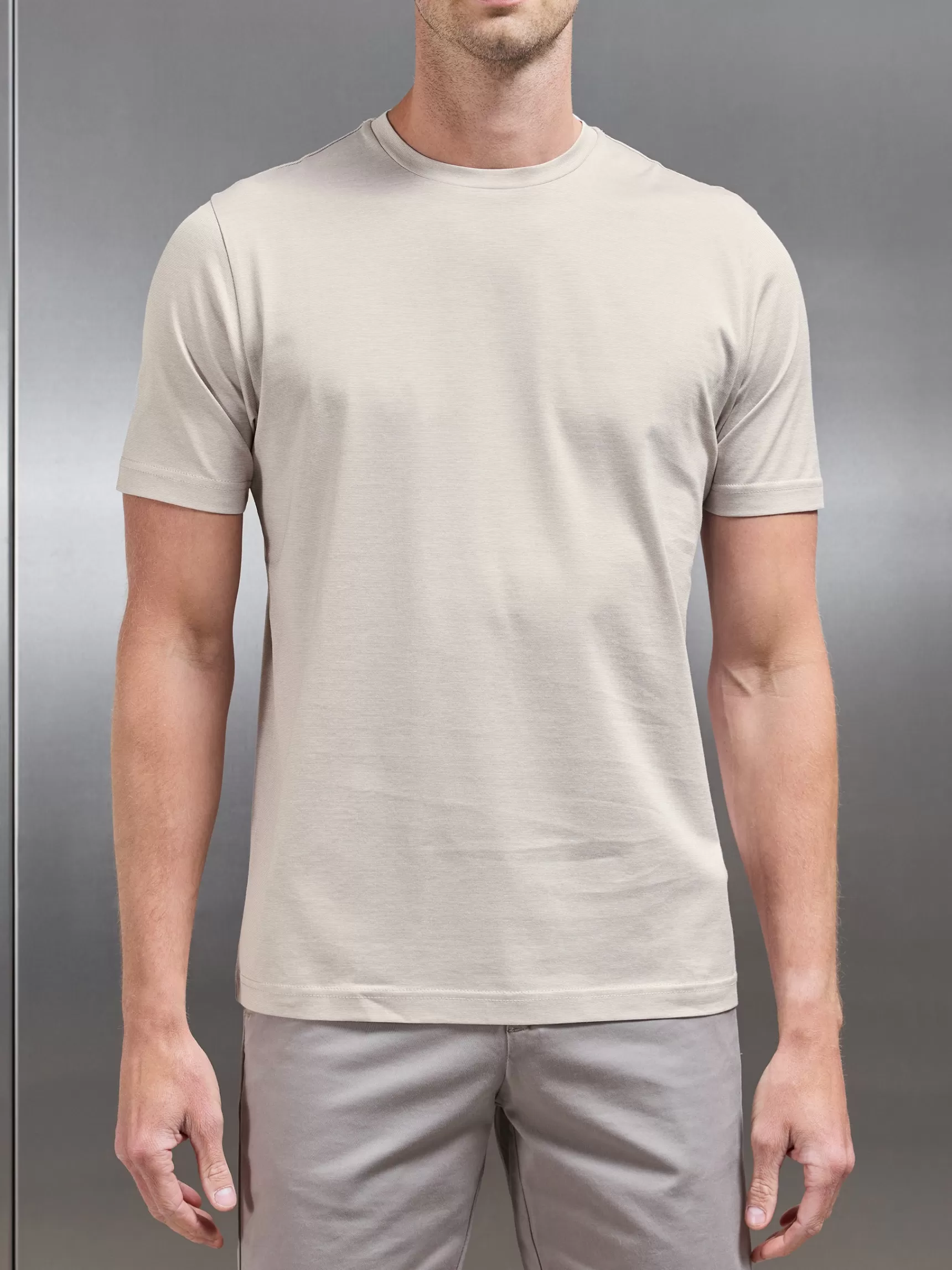 Clearance ARNE Mercerised Cotton Fine Stripe T-Shirt - Stone