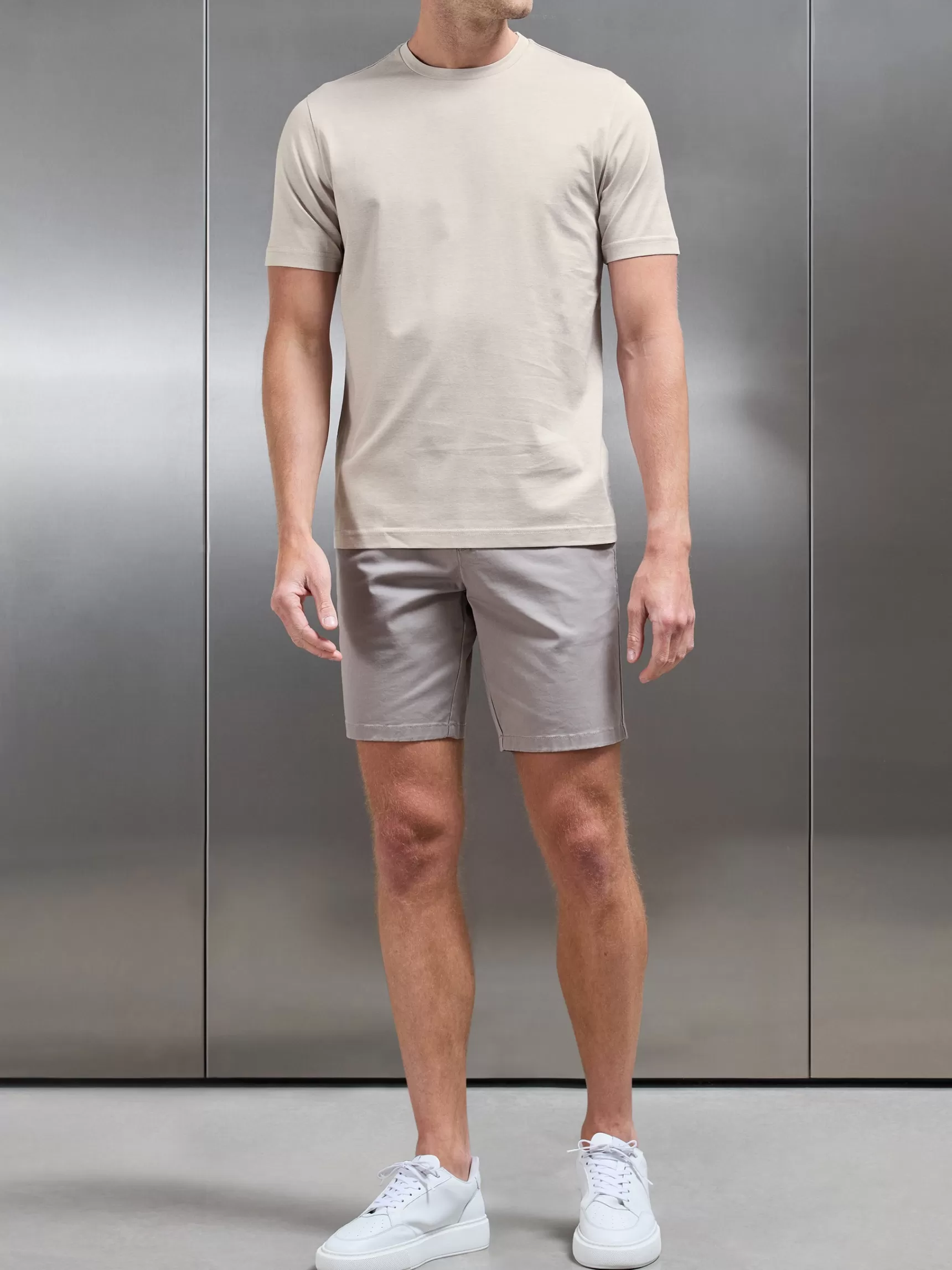 Clearance ARNE Mercerised Cotton Fine Stripe T-Shirt - Stone