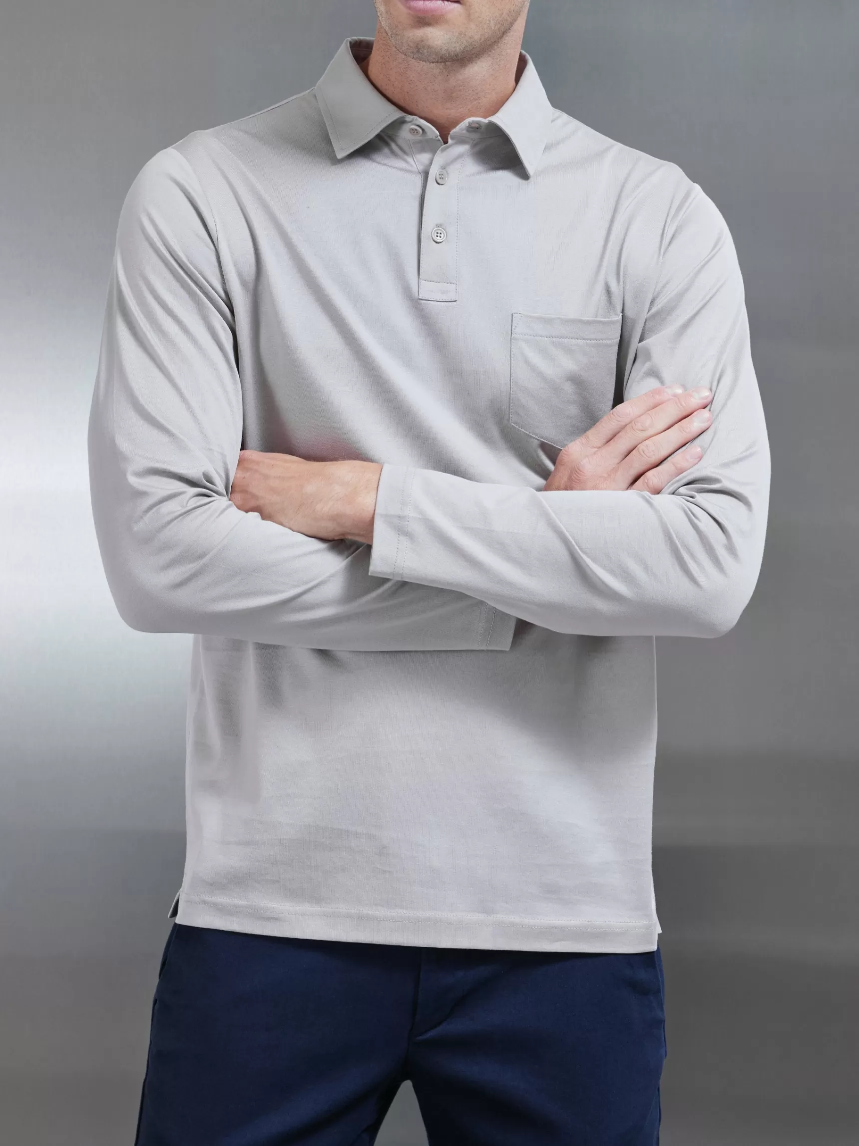 Shop ARNE Mercerised Cotton Long Sleeve Polo Shirt - Stone