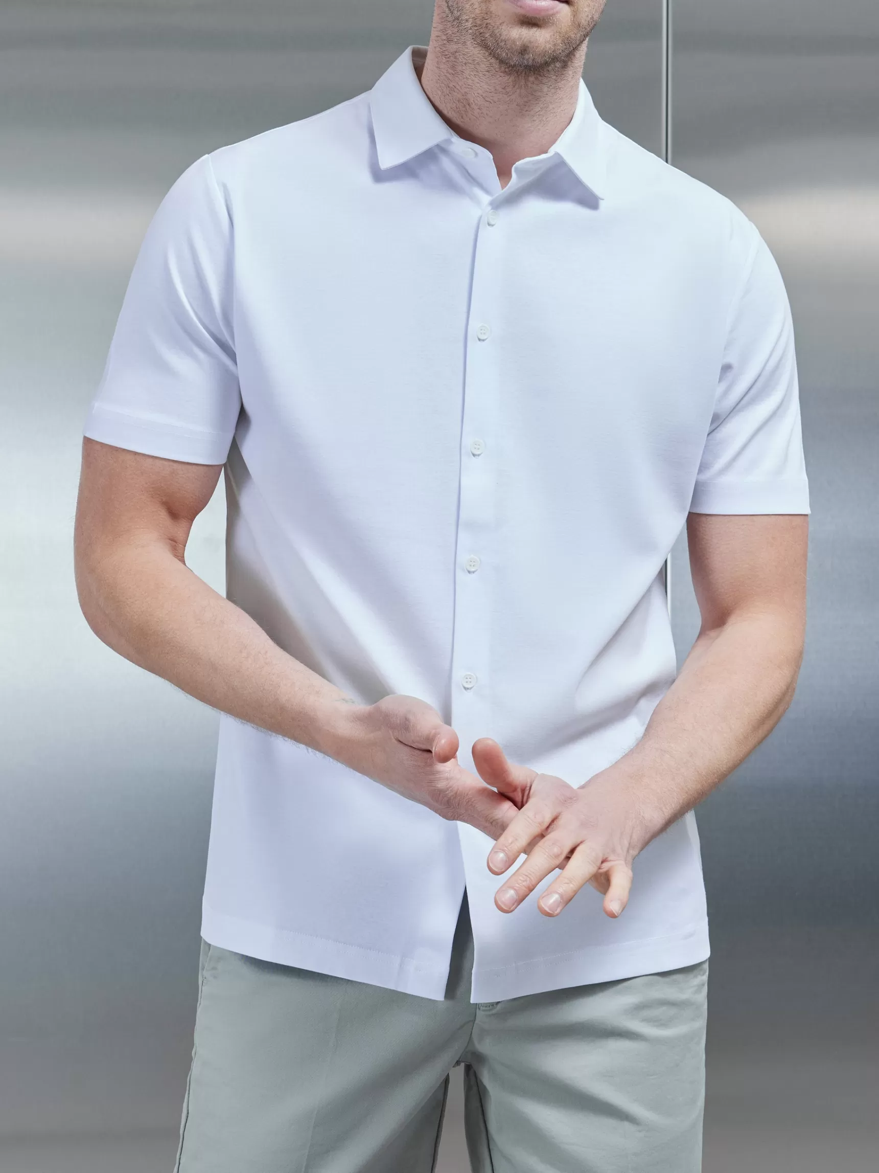 New ARNE Mercerised Cotton Short Sleeve Shirt - White
