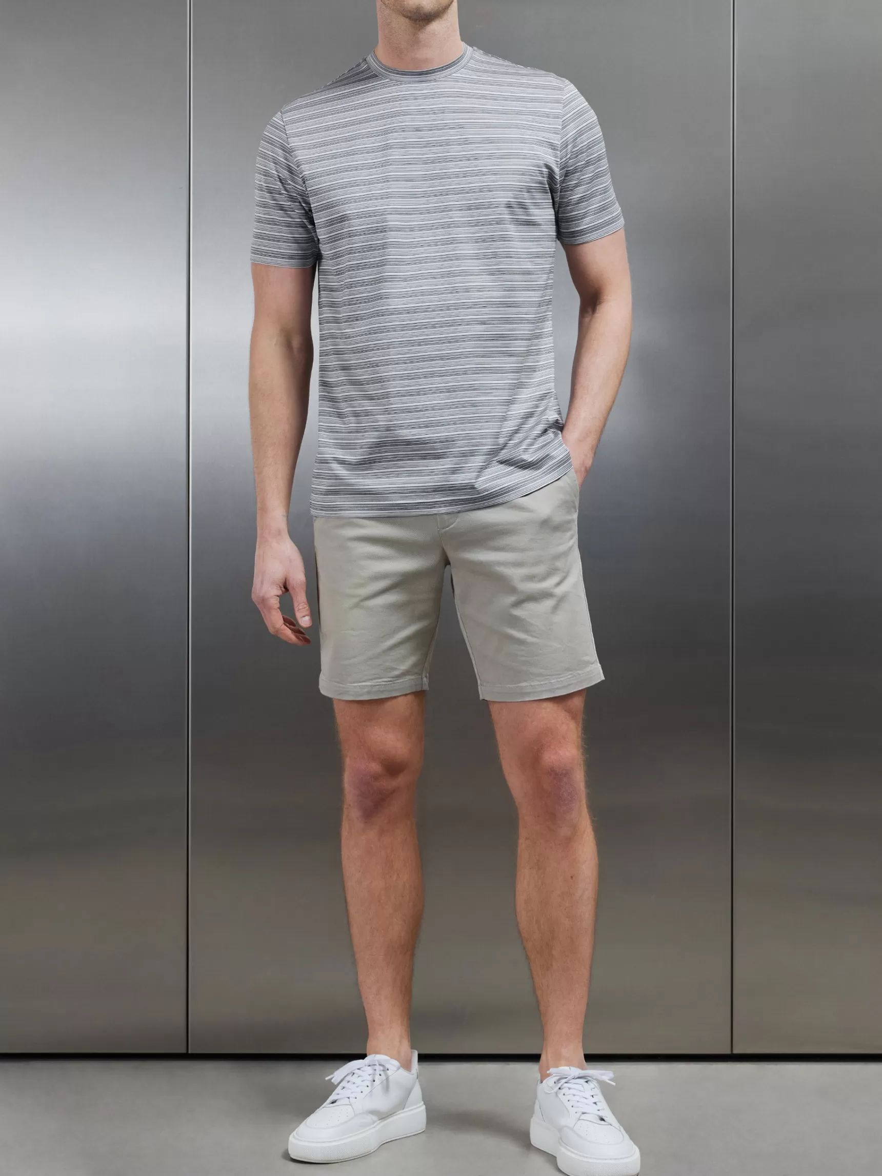 Best Sale ARNE Mercerised Cotton Space Dye Striped T-Shirt - Grey