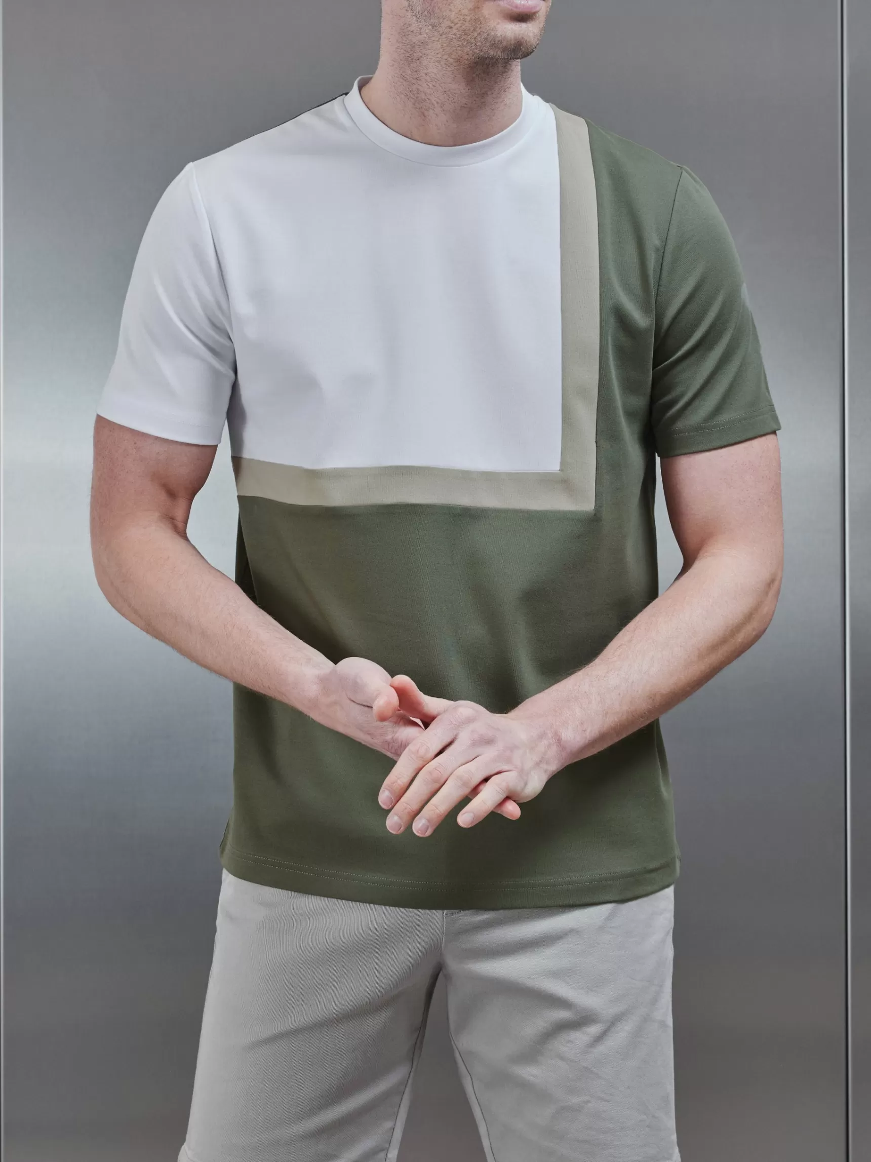 Fashion ARNE Mercerised Interlock Colour Block T-Shirt - Sage