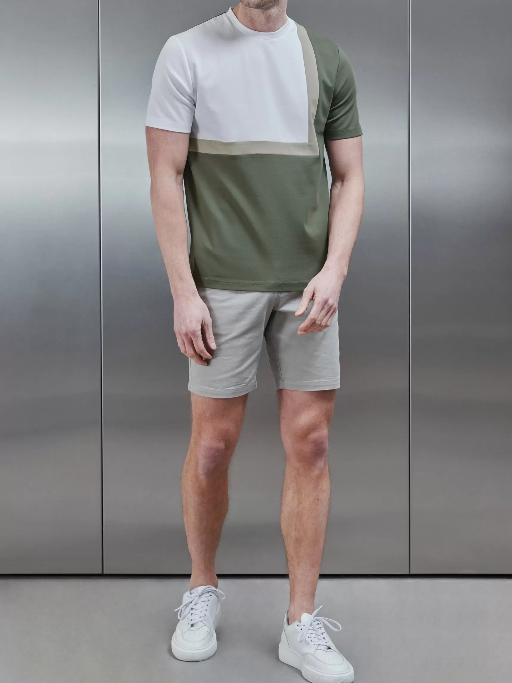 Fashion ARNE Mercerised Interlock Colour Block T-Shirt - Sage