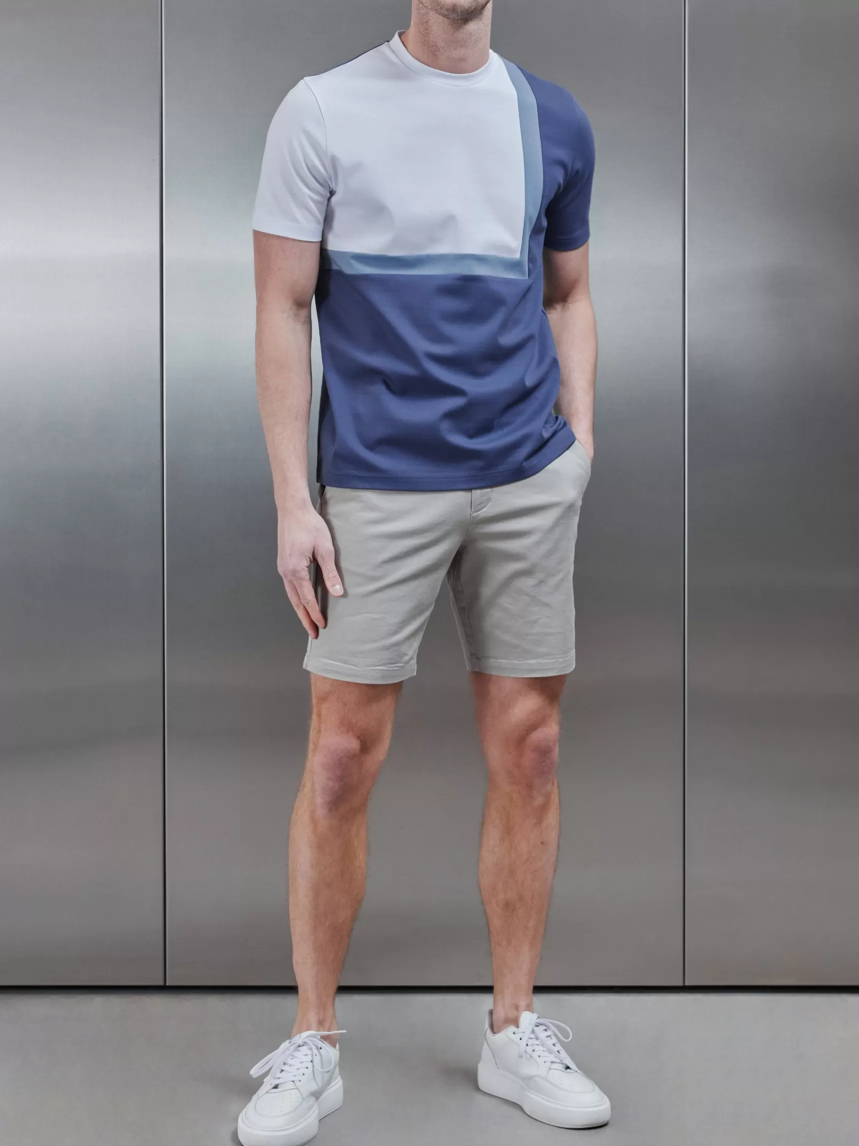 Cheap ARNE Mercerised Interlock Colour Block T-Shirt - Steel Blue SteelBlue