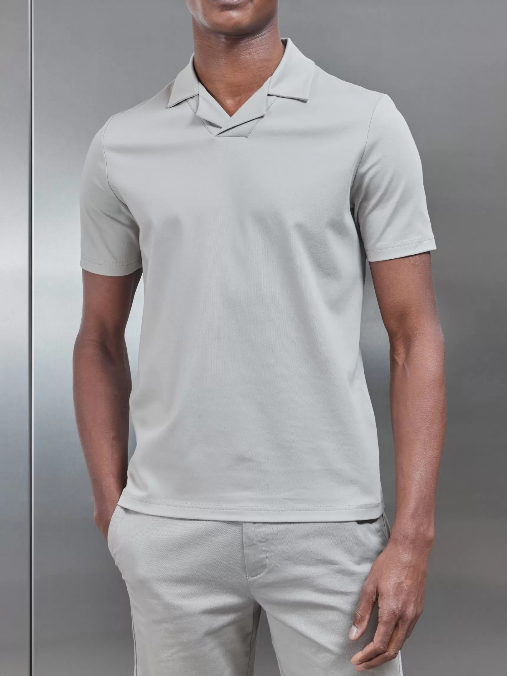 Discount ARNE Mercerised Interlock Revere Collar Polo Shirt - Stone
