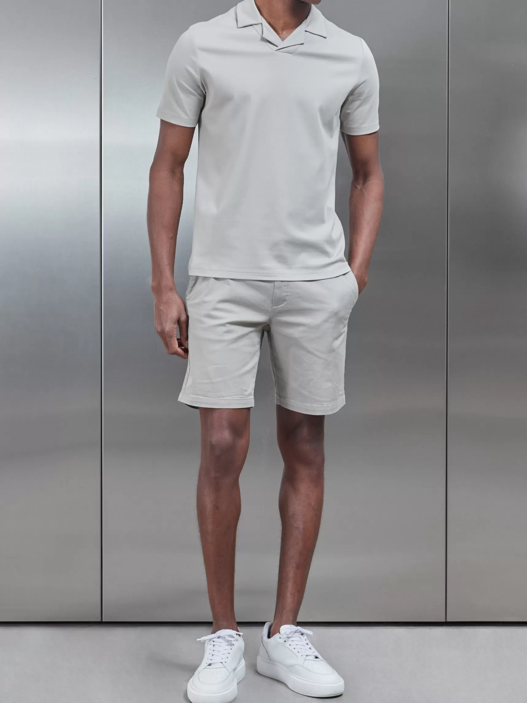 Discount ARNE Mercerised Interlock Revere Collar Polo Shirt - Stone