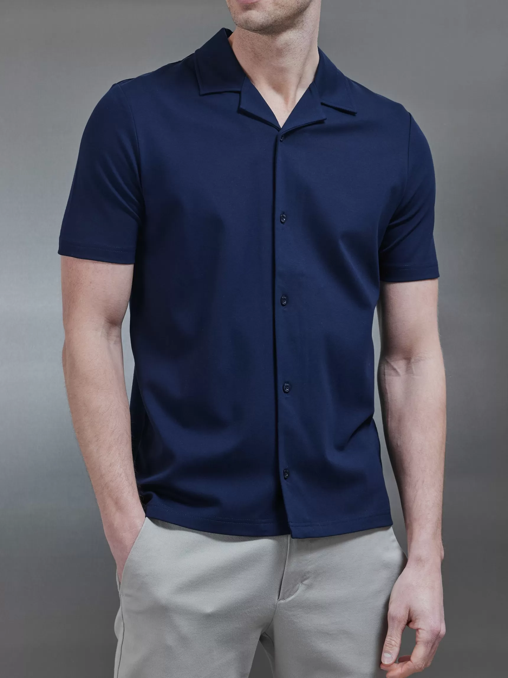 Hot ARNE Mercerised Interlock Revere Collar Shirt - Navy