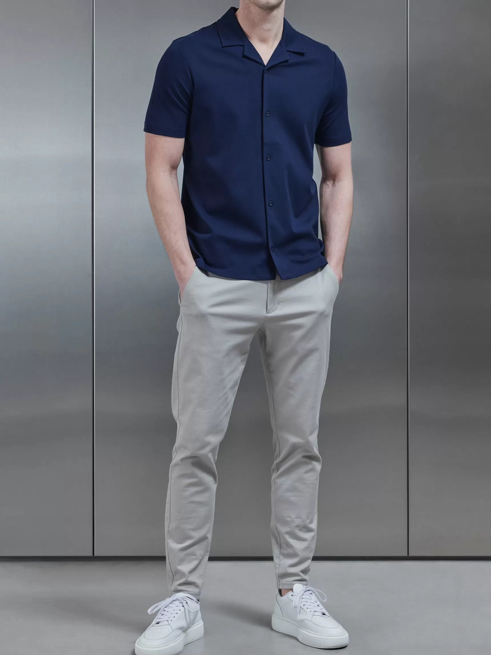 Hot ARNE Mercerised Interlock Revere Collar Shirt - Navy