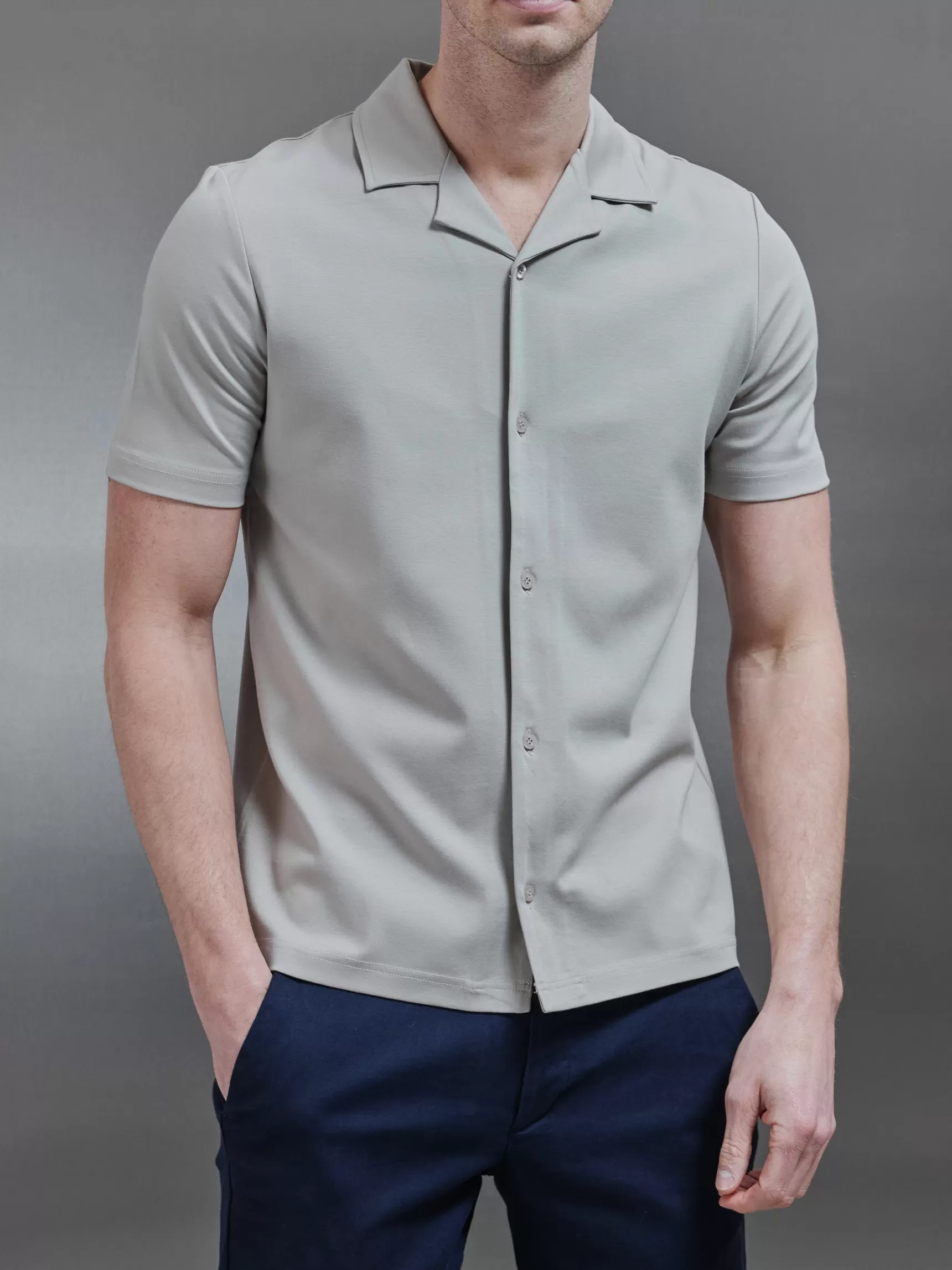 Discount ARNE Mercerised Interlock Revere Collar Shirt - Stone