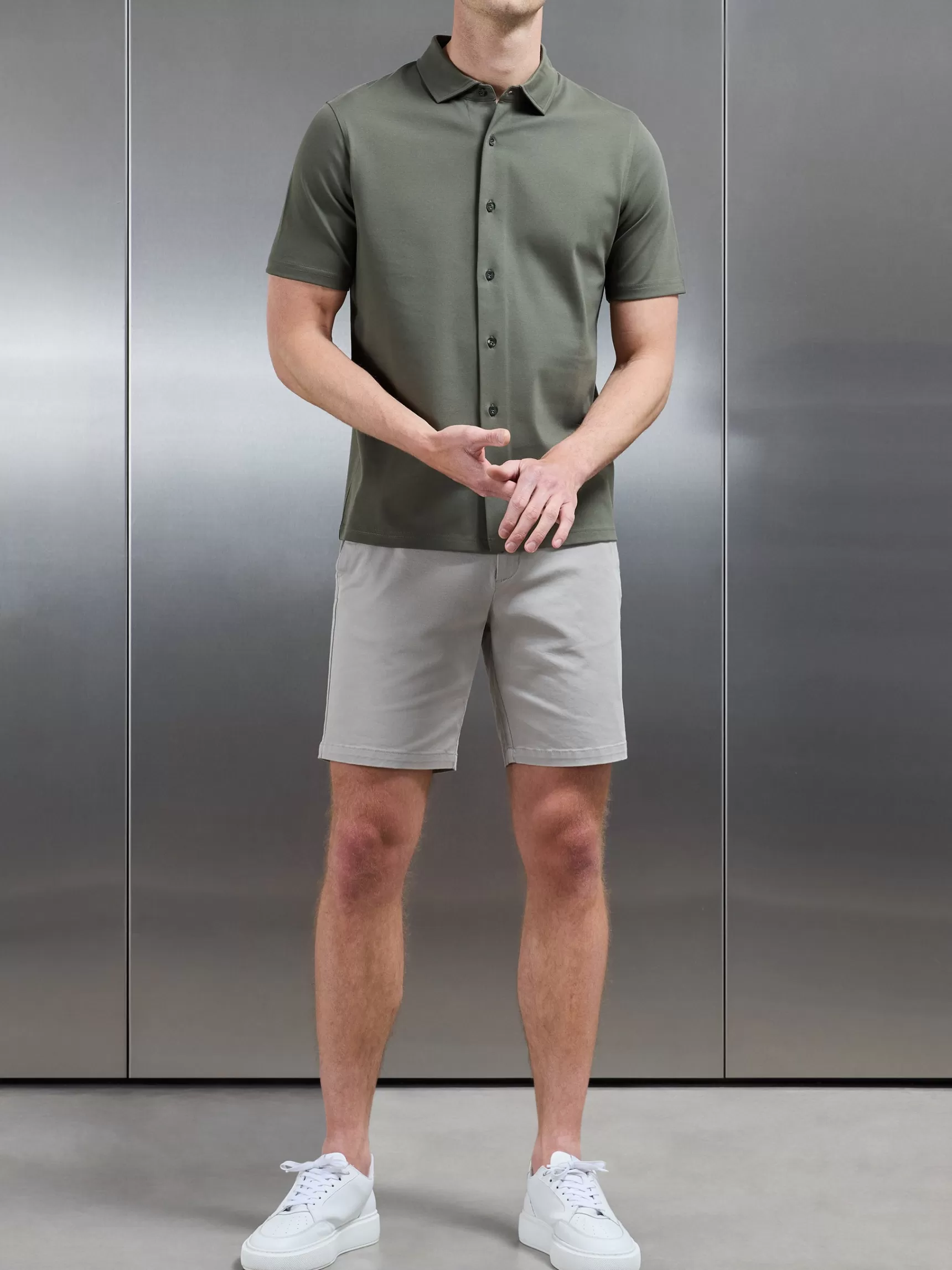 Online ARNE Mercerised Interlock Short Sleeve Button Through Shirt - Sage