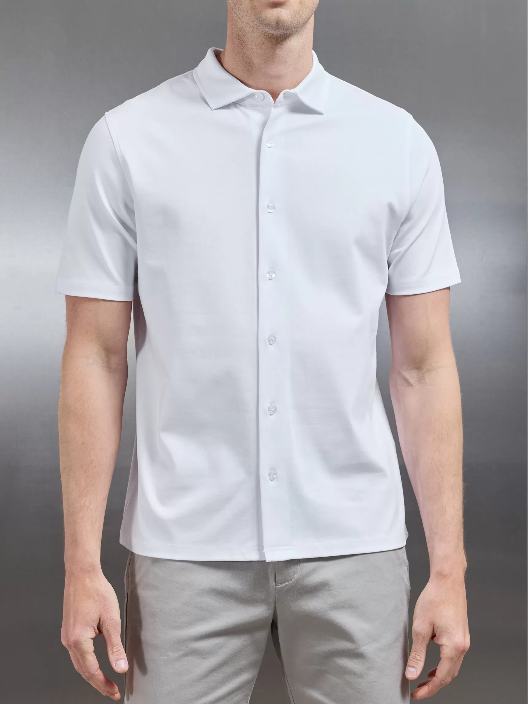Hot ARNE Mercerised Interlock Short Sleeve Button Through Shirt - White
