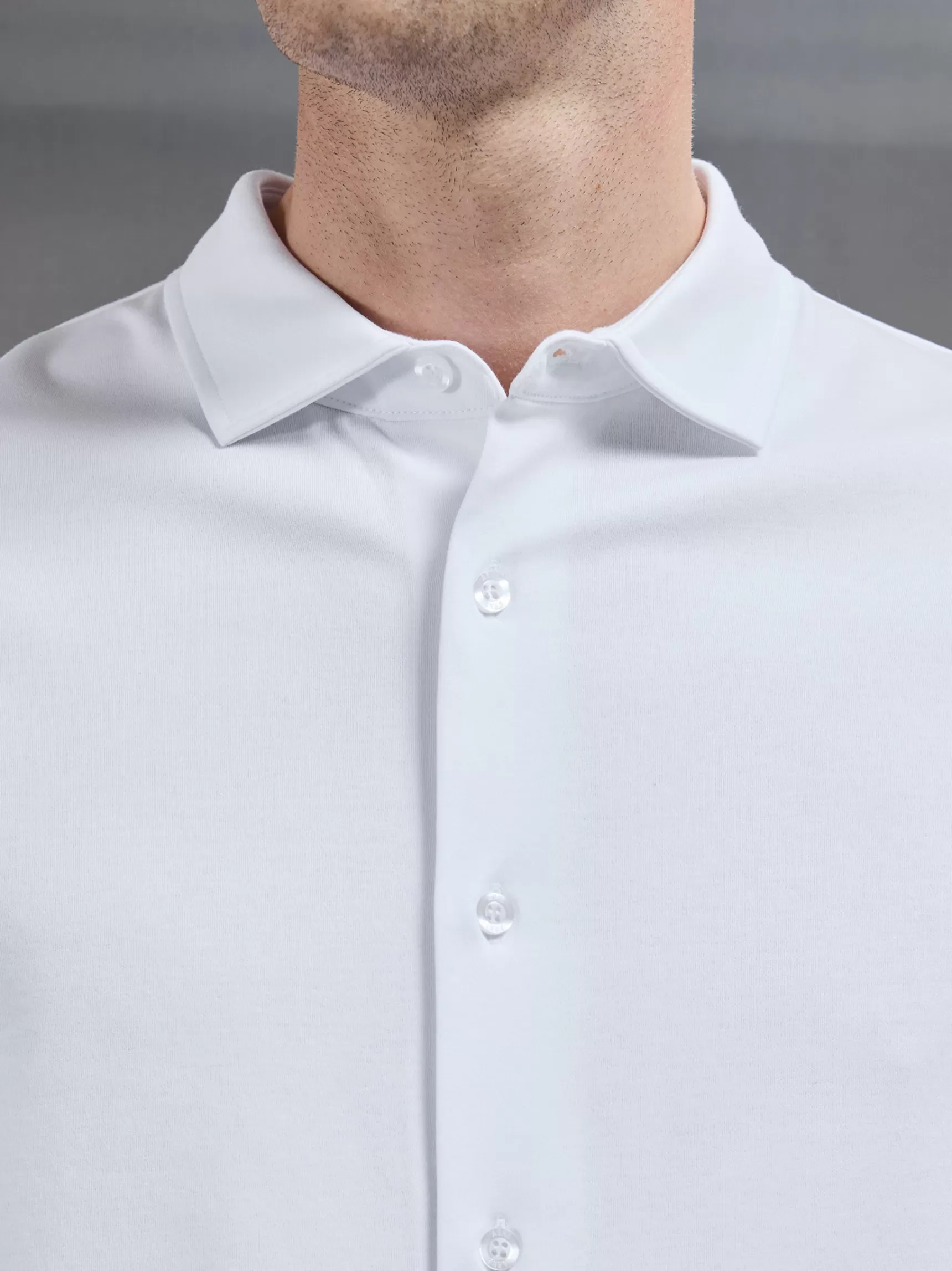 Hot ARNE Mercerised Interlock Short Sleeve Button Through Shirt - White