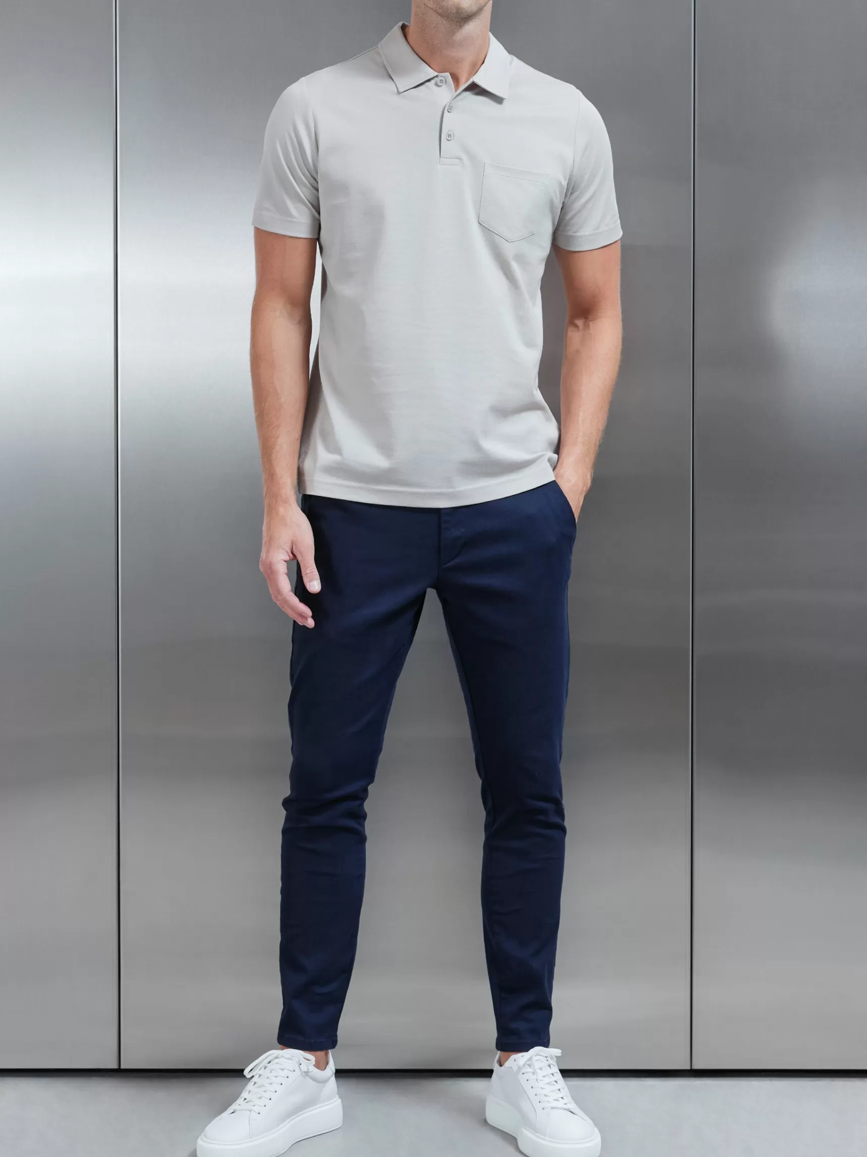 Discount ARNE Mercerised Pique Button Polo Shirt - Stone