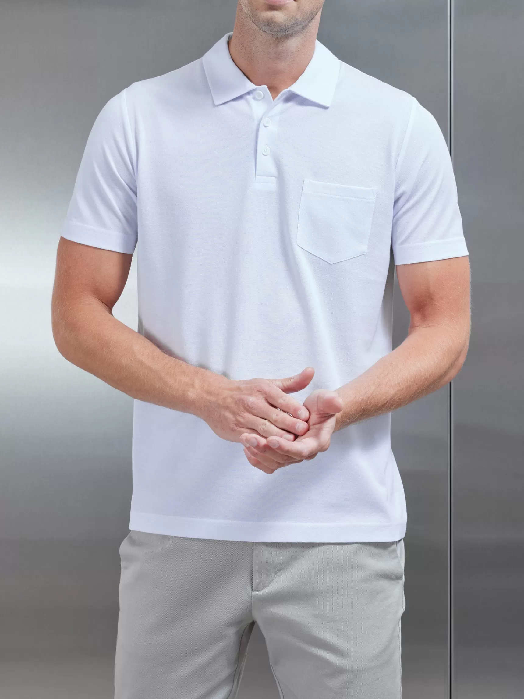 Outlet ARNE Mercerised Pique Button Polo Shirt - White