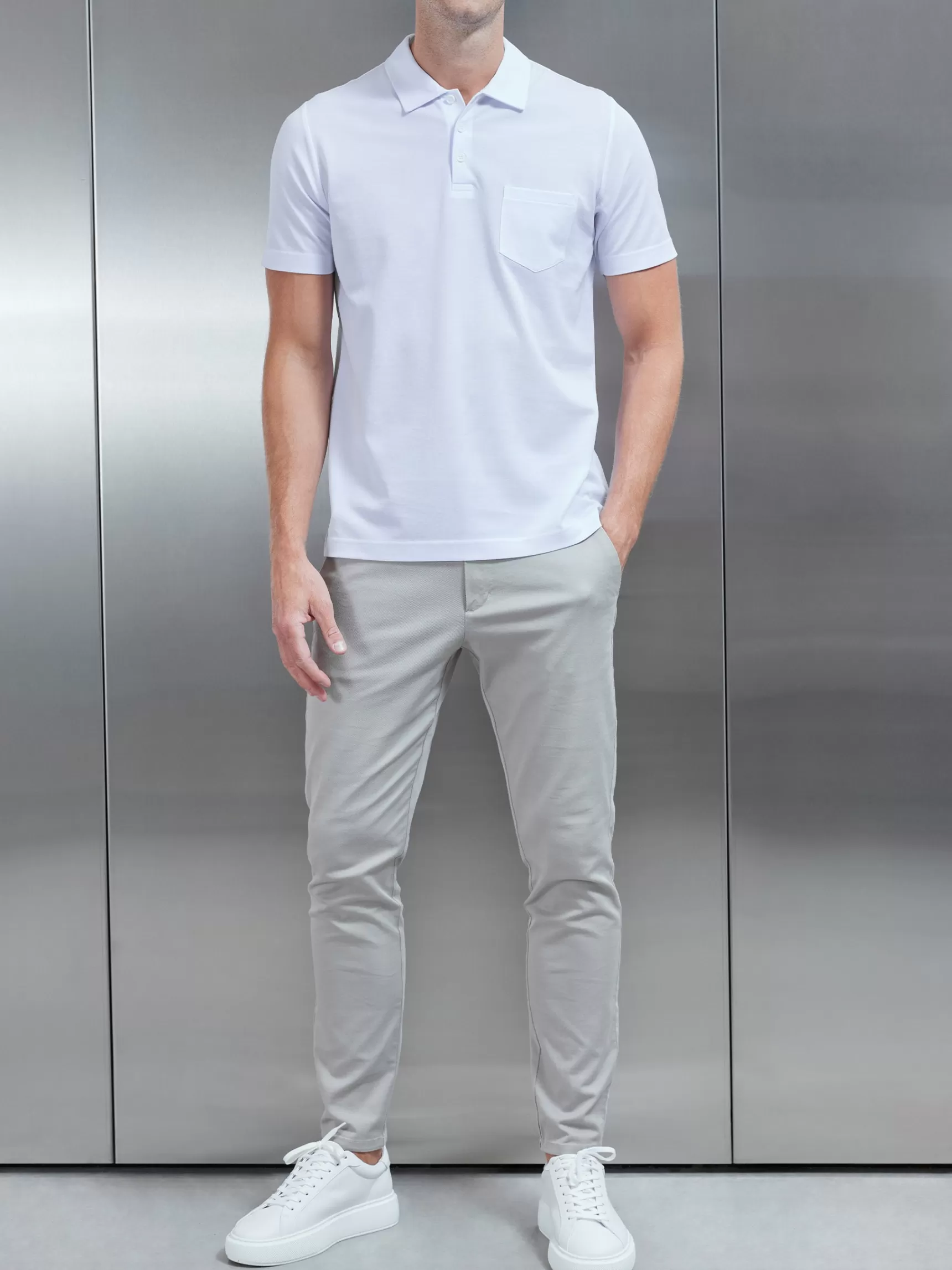 Outlet ARNE Mercerised Pique Button Polo Shirt - White
