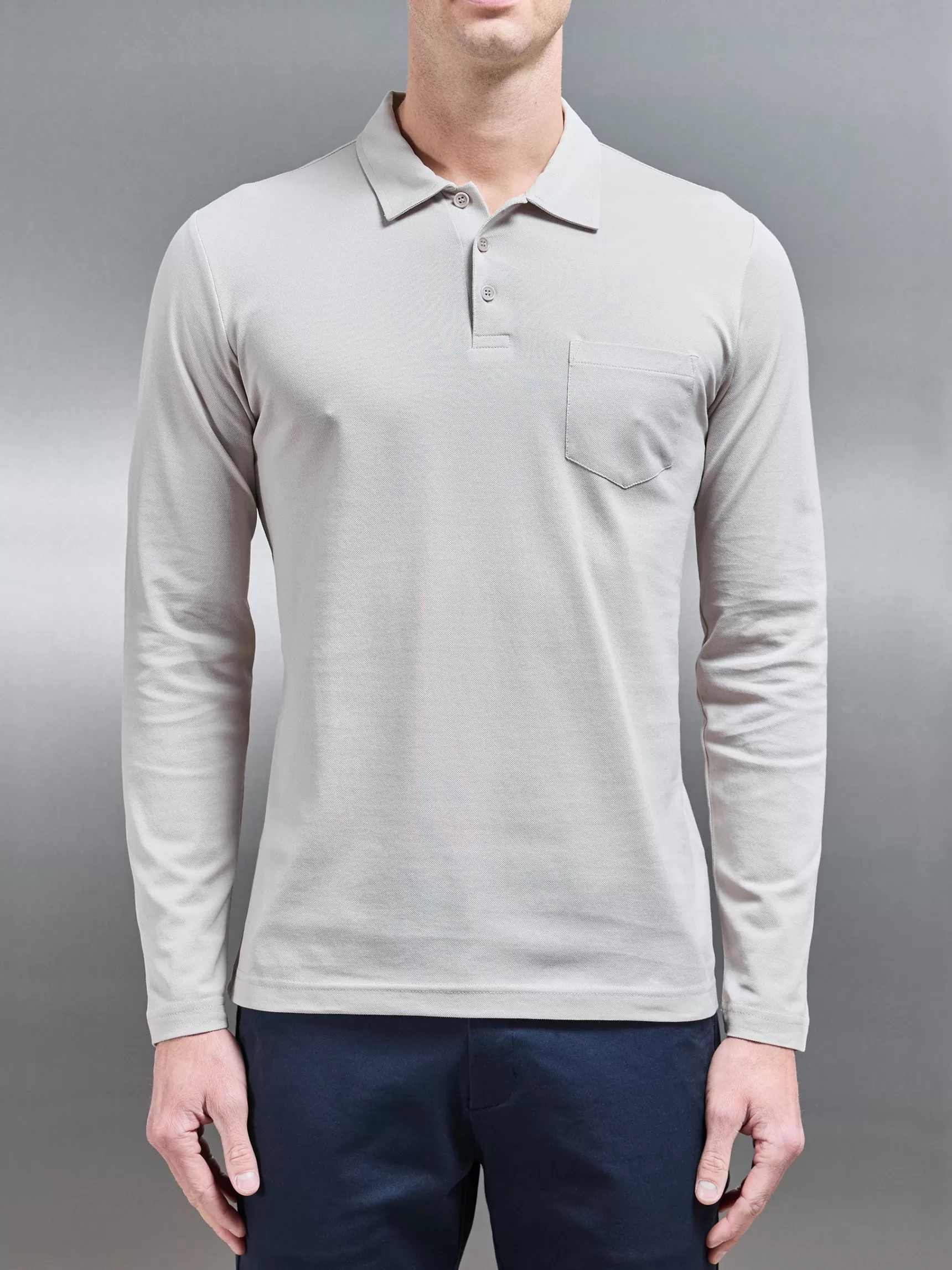 Discount ARNE Mercerised Pique Long Sleeve Button Polo Shirt - Stone