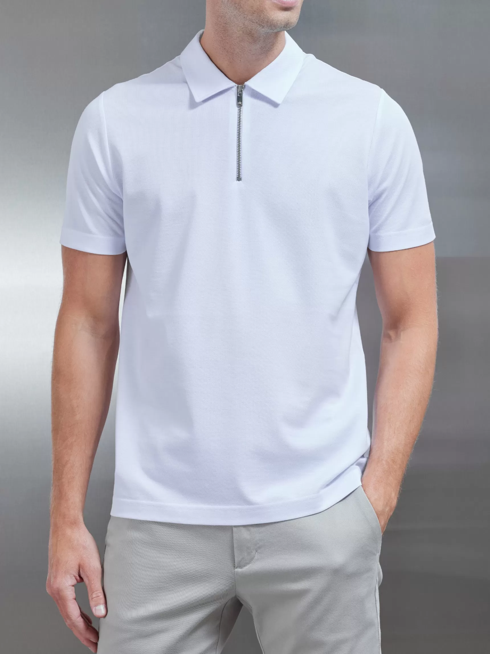 Online ARNE Mercerised Pique Zip Polo Shirt - White