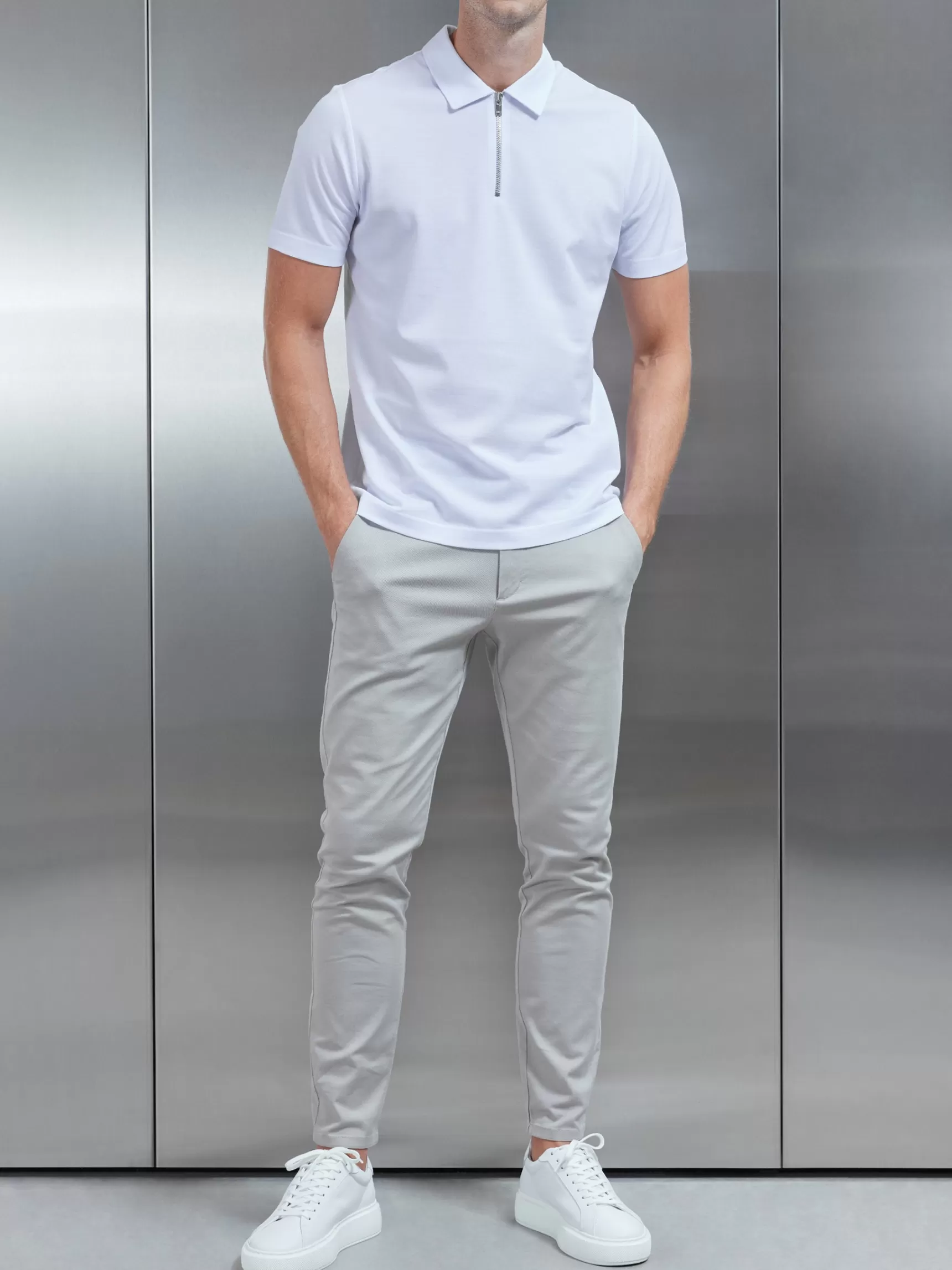 Online ARNE Mercerised Pique Zip Polo Shirt - White