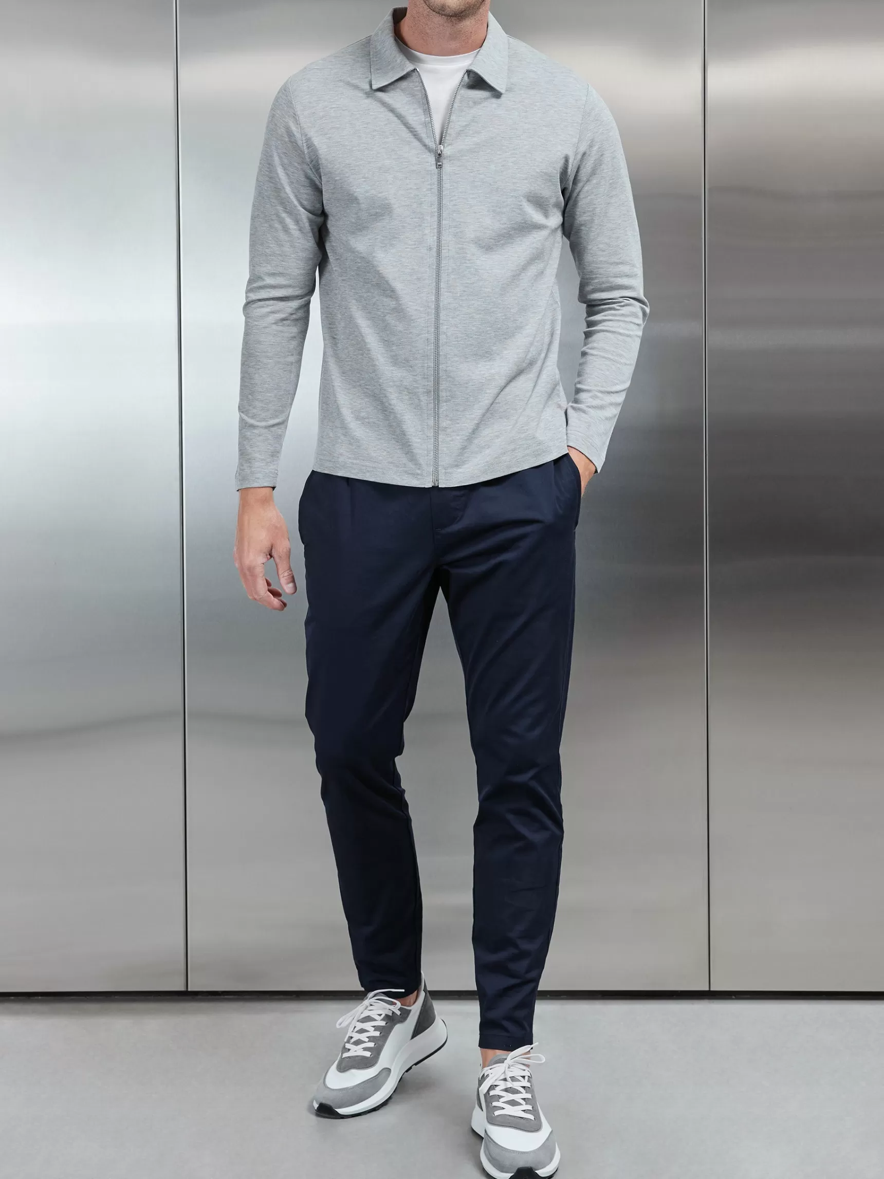 Best Sale ARNE Mercerised Pique Zip Through Jacket - Marl Grey MarlGrey